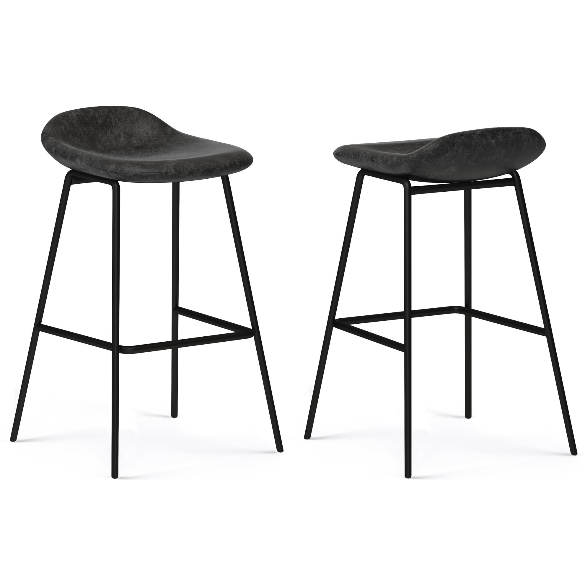 Dafney Bar Stool (Set of 2) in Distressed Charcoal Grey Faux Leather