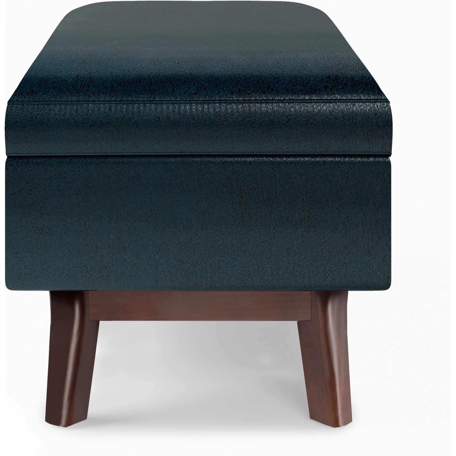 Owen Small Rectangular Storage Ottoman in Distressed Dark Blue Faux Leather