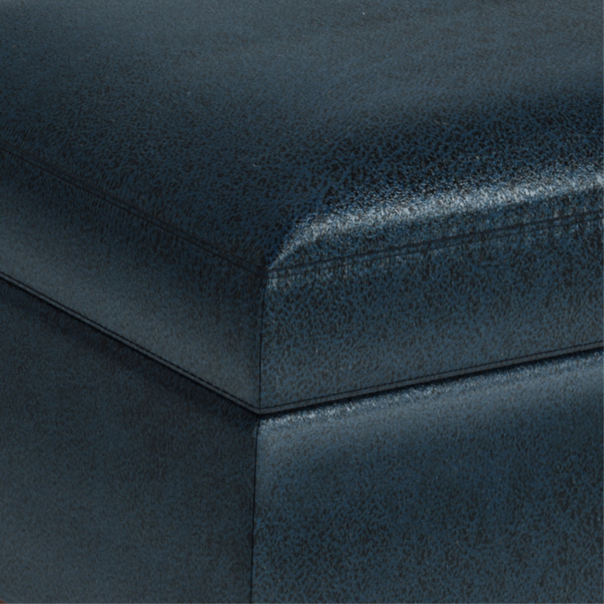 Owen Small Rectangular Storage Ottoman in Distressed Dark Blue Faux Leather