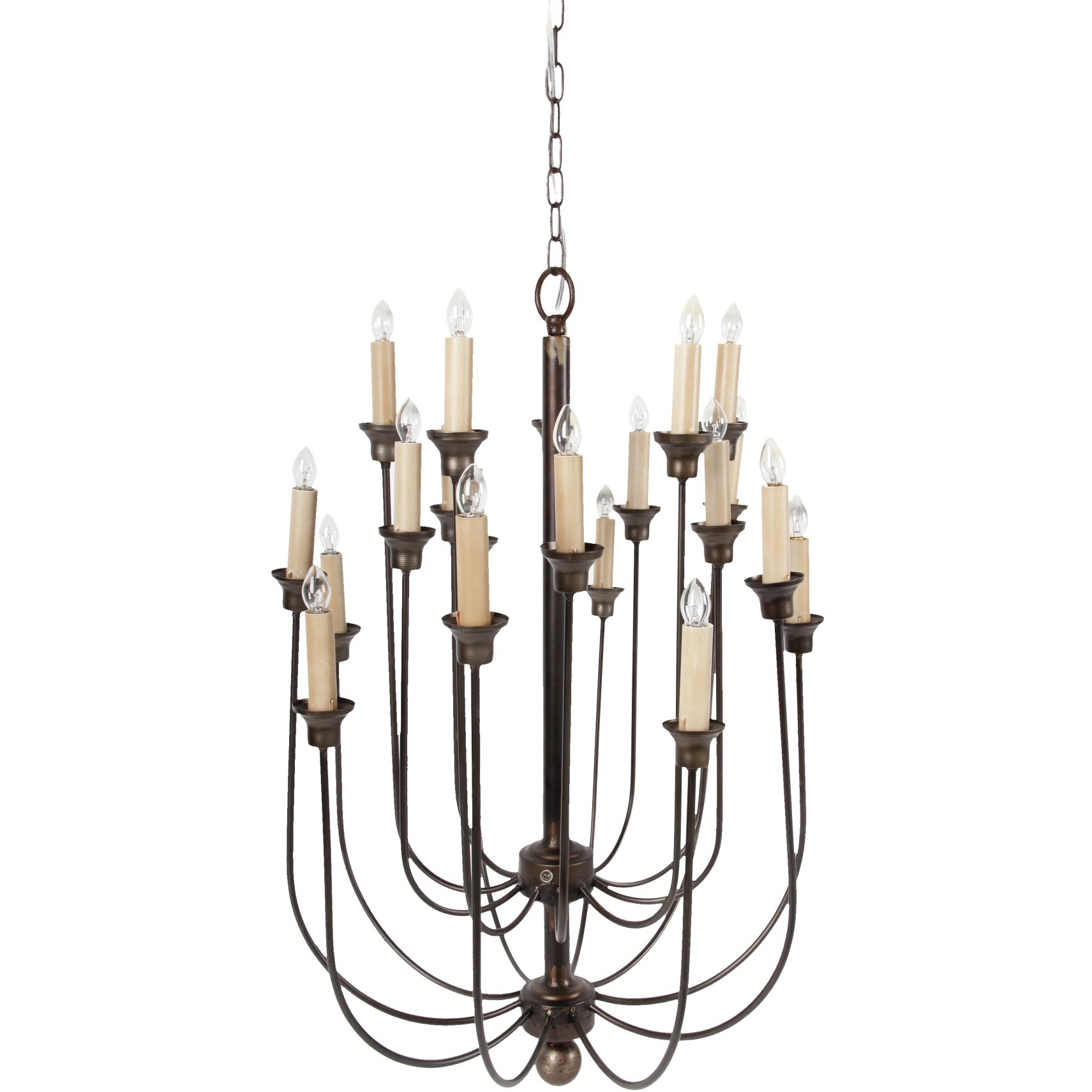Traditional Decorative Metal Chandelier with Multiple Candles, Bronze and Cream