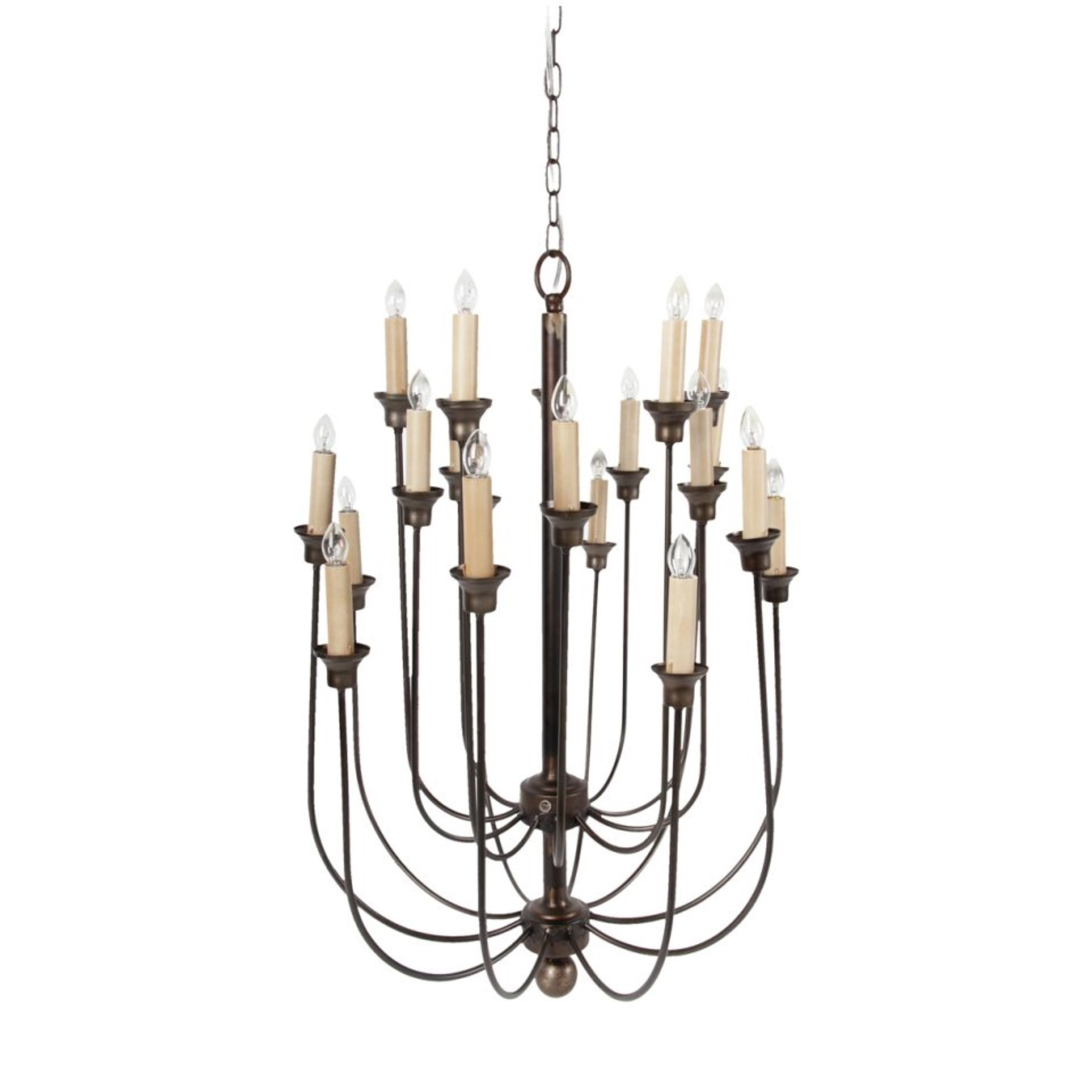 Traditional Decorative Metal Chandelier with Multiple Candles, Bronze and Cream