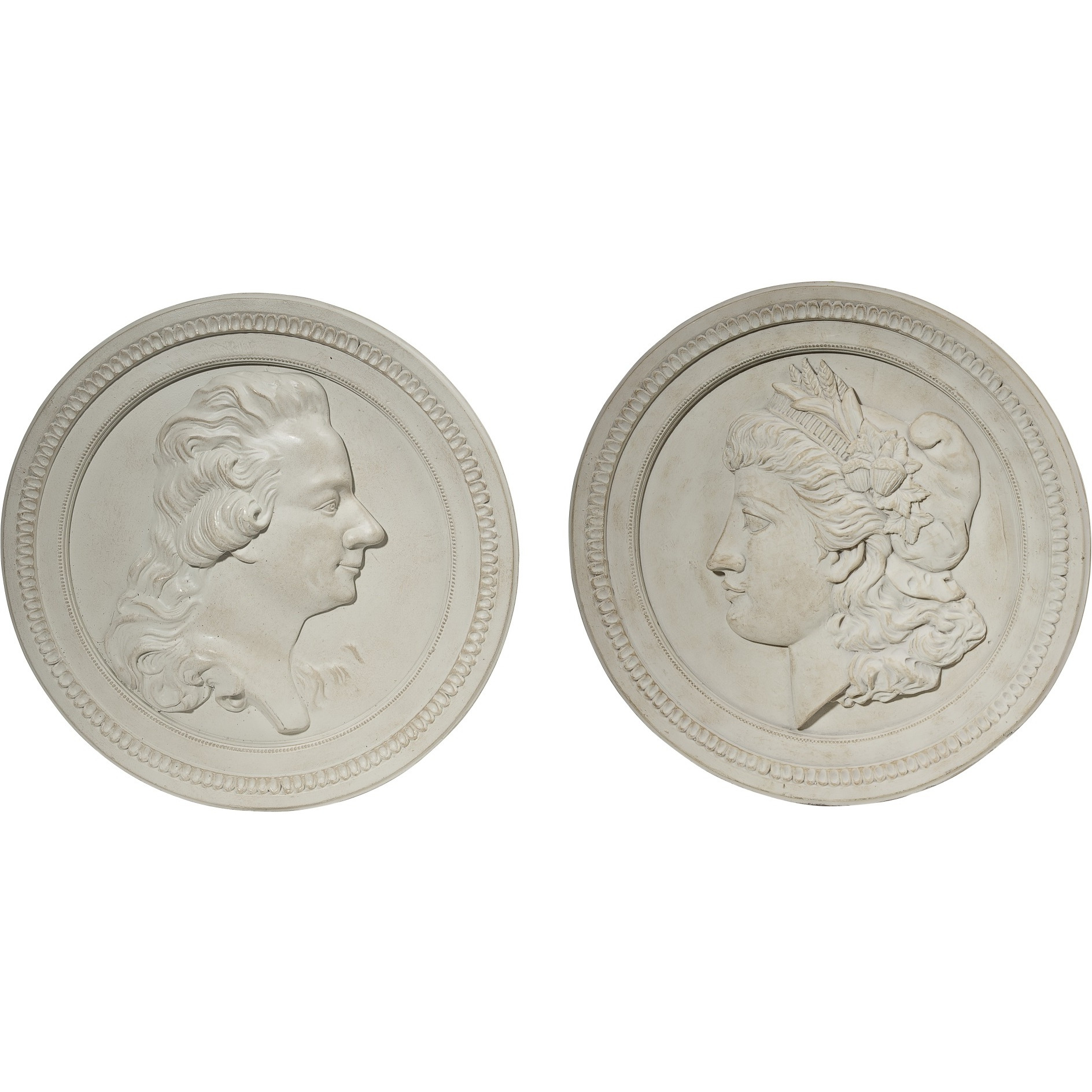 Victorian Style Round Ceramic Decorative Wall Decor, Set of Two, White