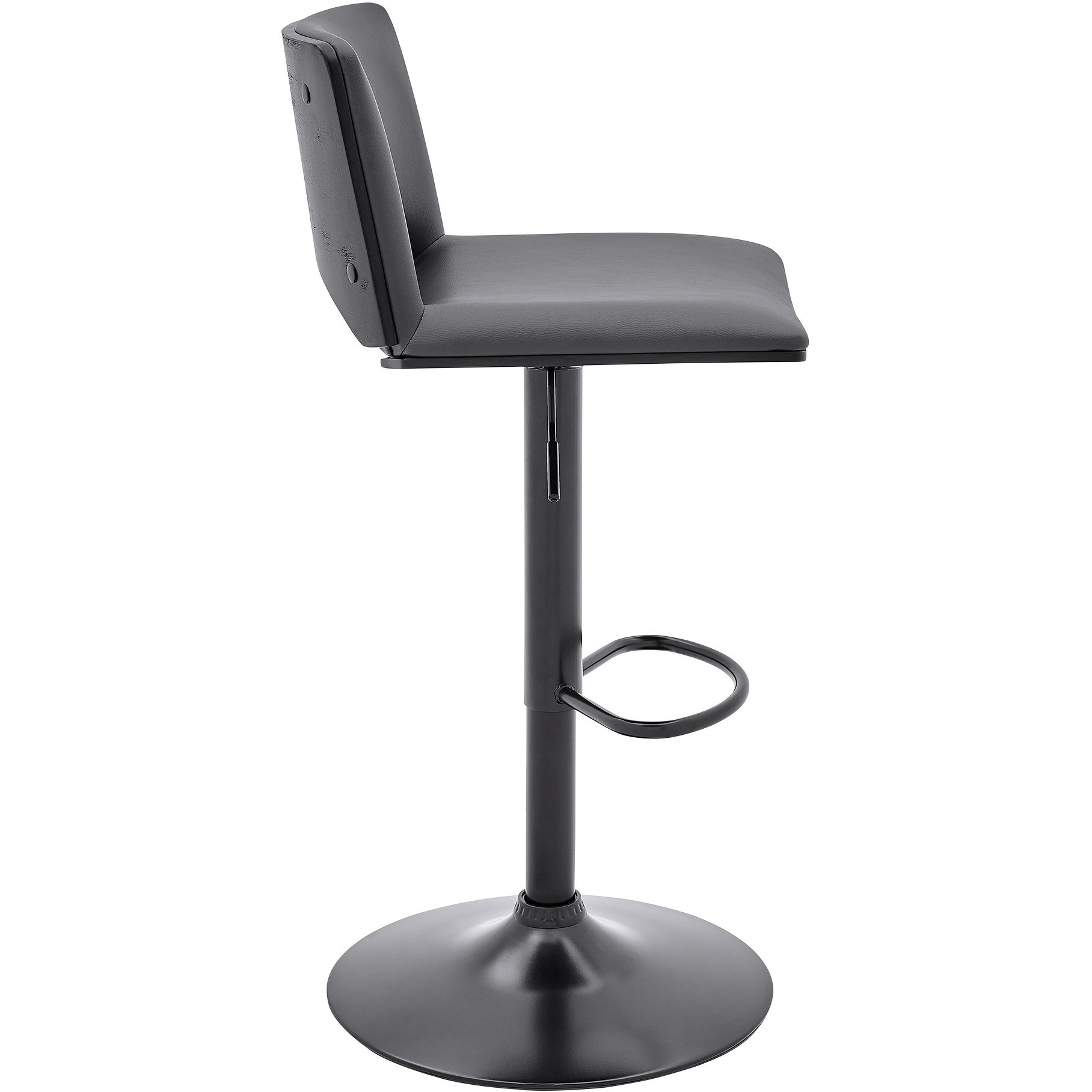 Thierry Adjustable Swivel Gray Faux Leather and Black Metal Bar Stool