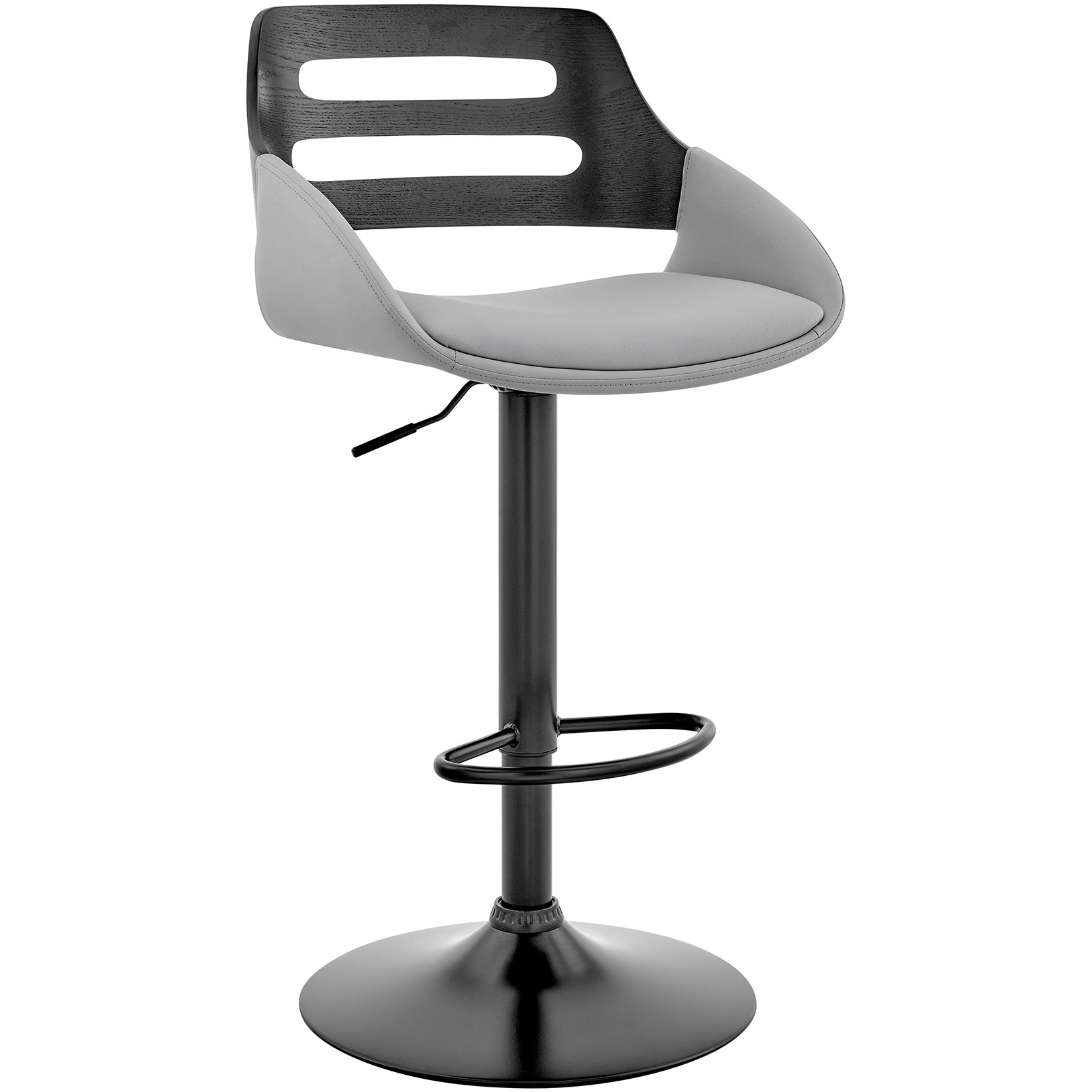 Faux Leather Adjustable Swivel Bar Stool, Black and Gray