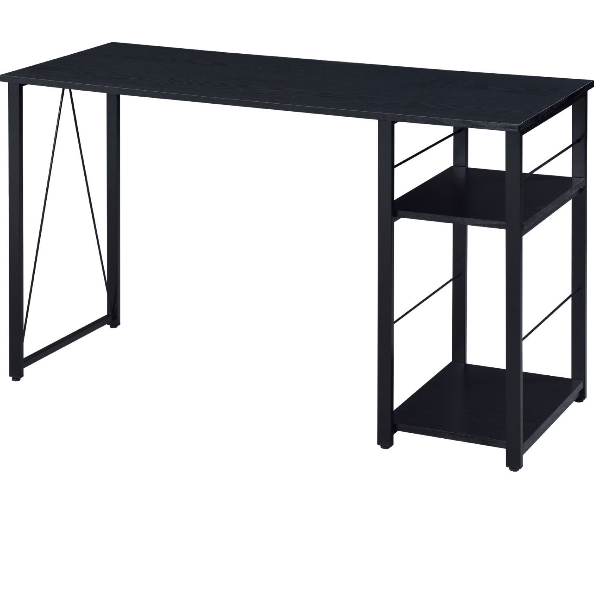 Writing Desk with 2 Tier Side Shelves and Tubular Metal Legs, Black