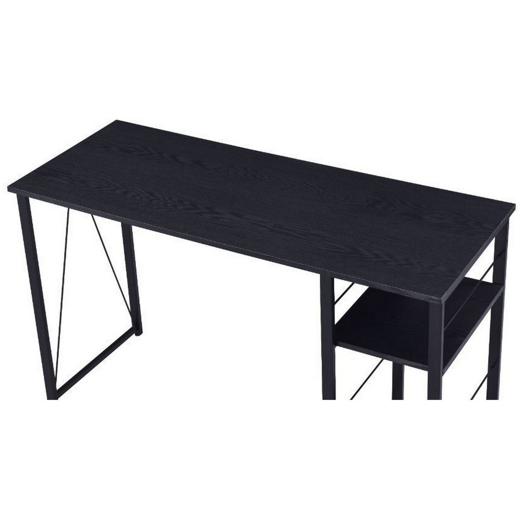 Writing Desk with 2 Tier Side Shelves and Tubular Metal Legs, Black