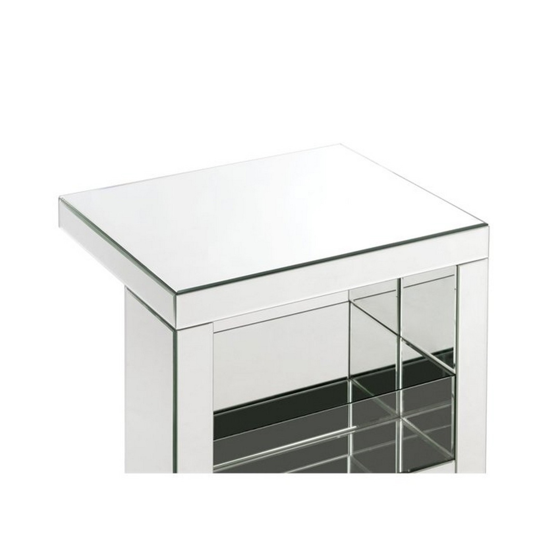 Accent Table with Mirrored Panels and C Shape, Silver