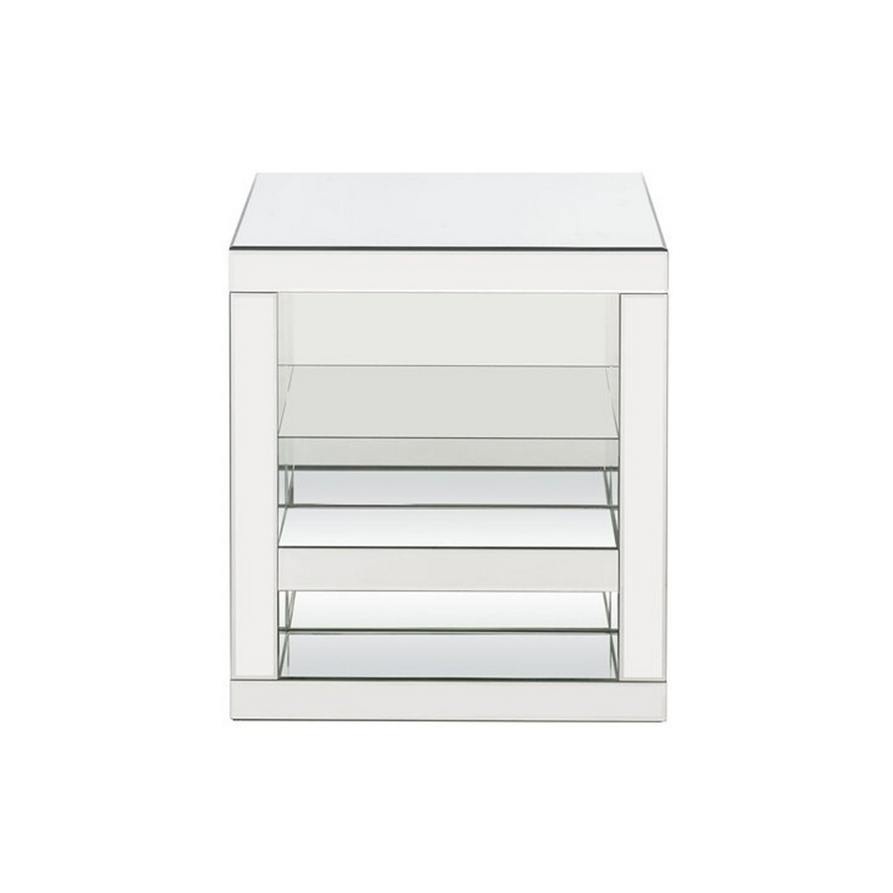 Accent Table with Mirrored Panels and C Shape, Silver