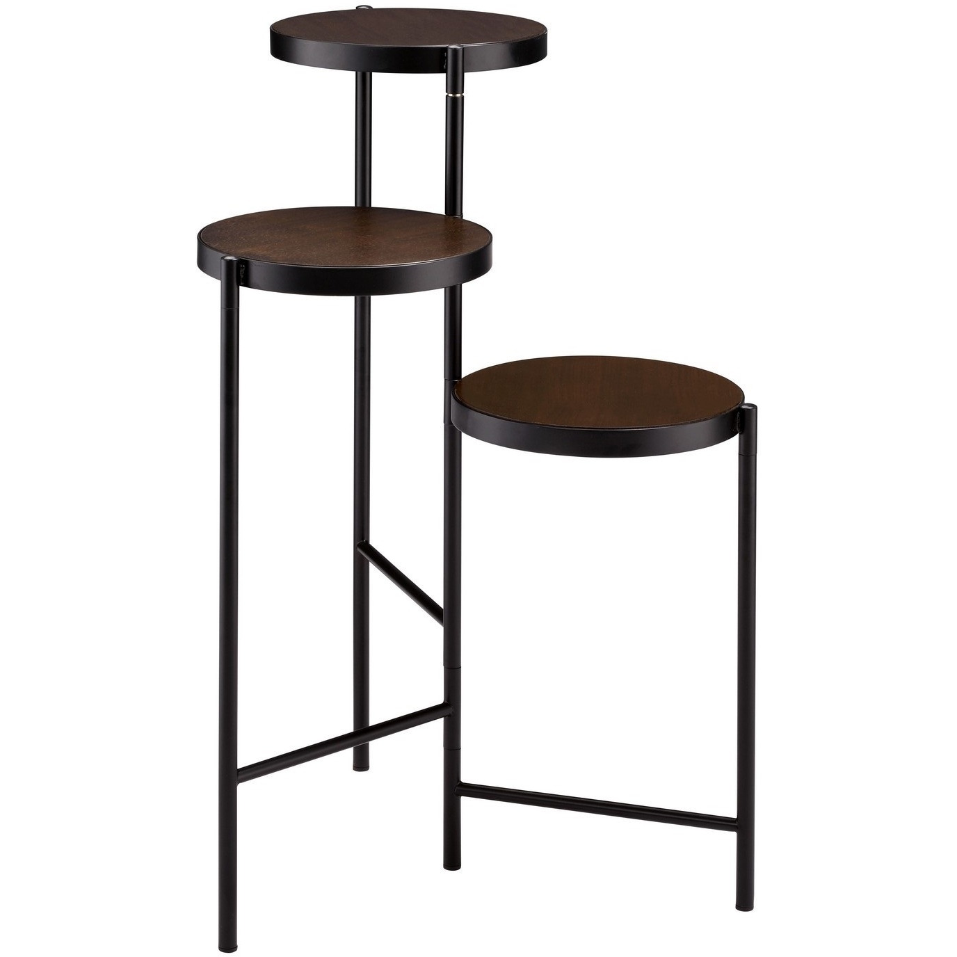 3 Tier Plant Stand with Round Wooden Shelves and Foldable Design, Black