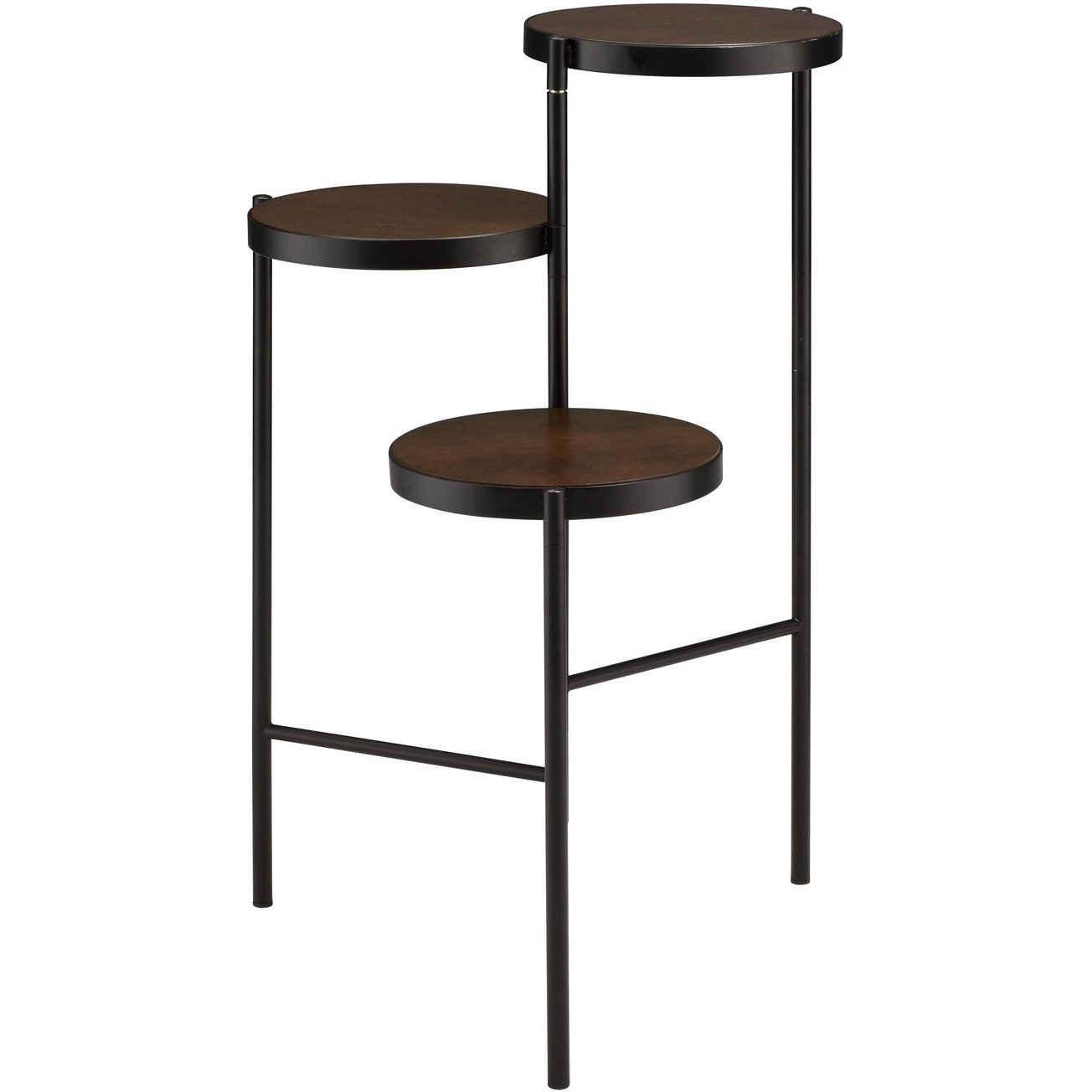 3 Tier Plant Stand with Round Wooden Shelves and Foldable Design, Black