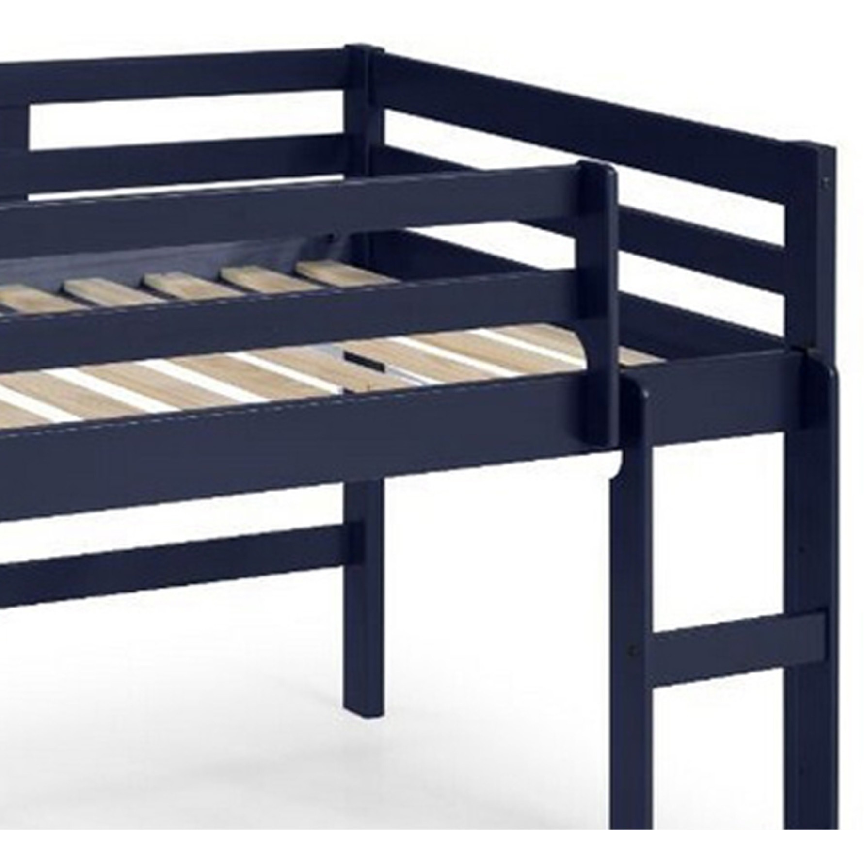 Twin Loft Bed with Wooden Frame and Reversible Ladder, Blue