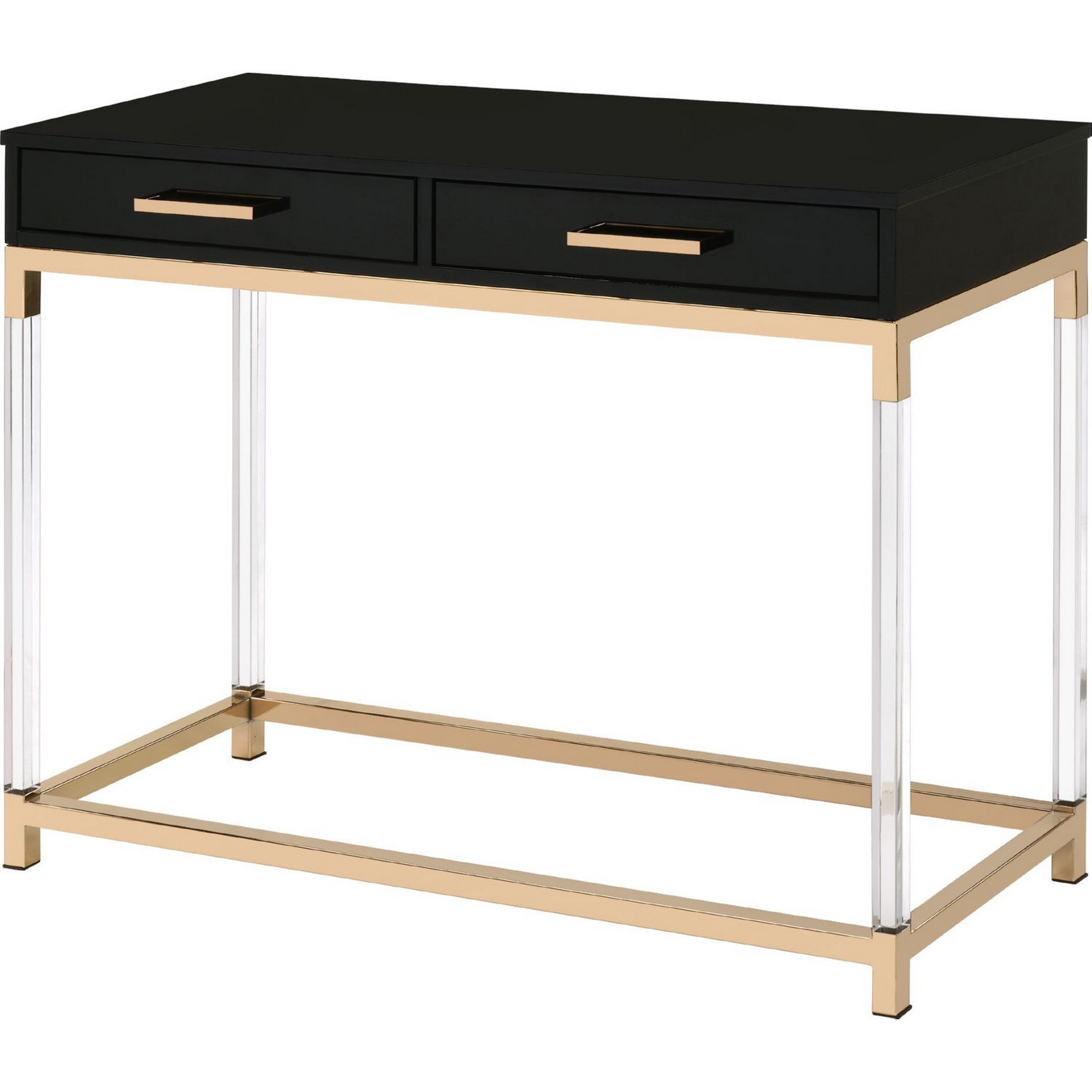 Metal Base Framed Console Table, Black and Gold
