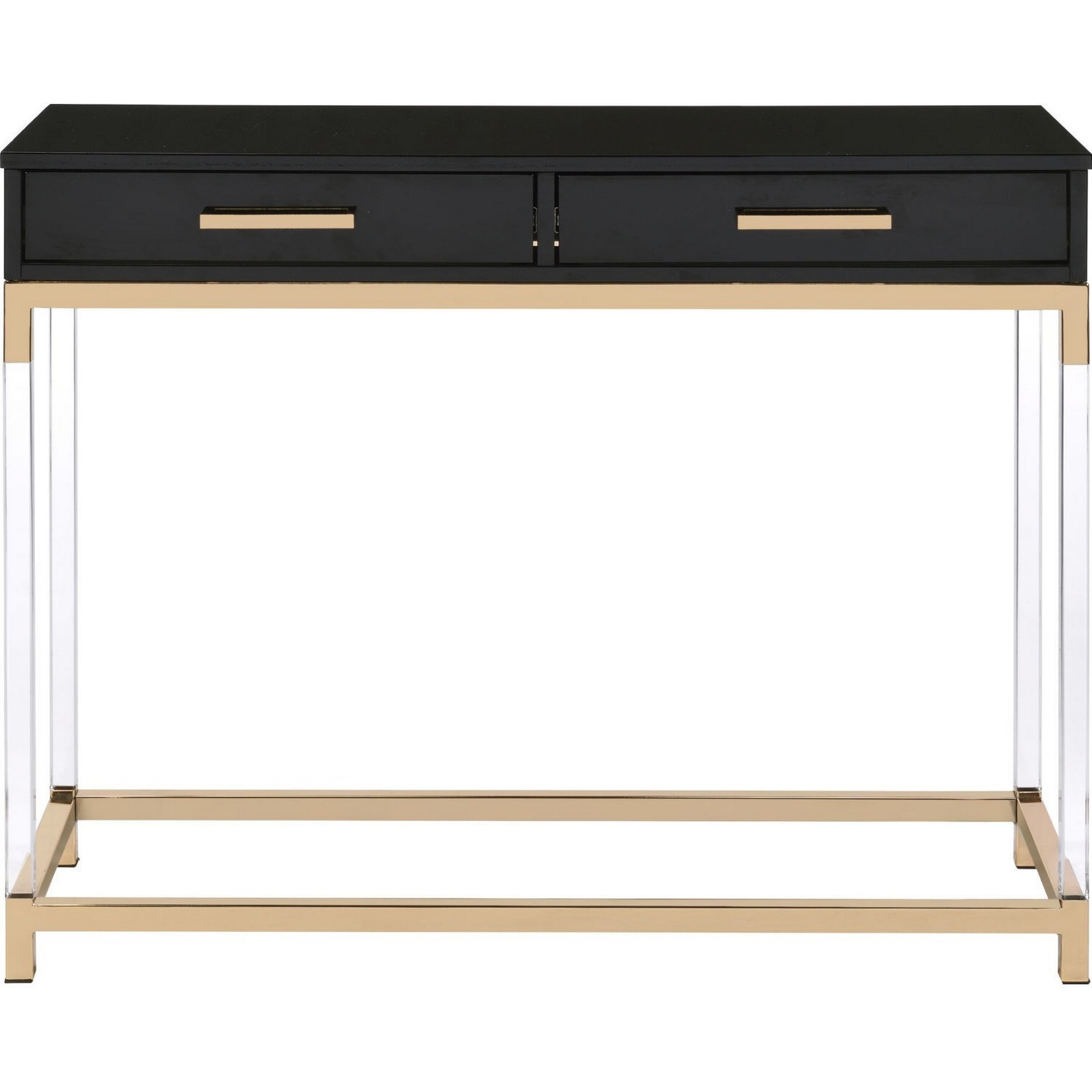 Metal Base Framed Console Table, Black and Gold