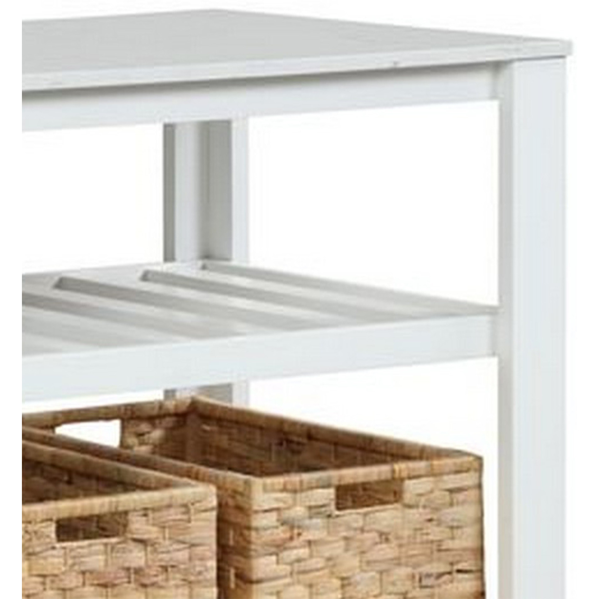 3 Tier Kitchen Island with 3 Seagrass Removable Baskets, White