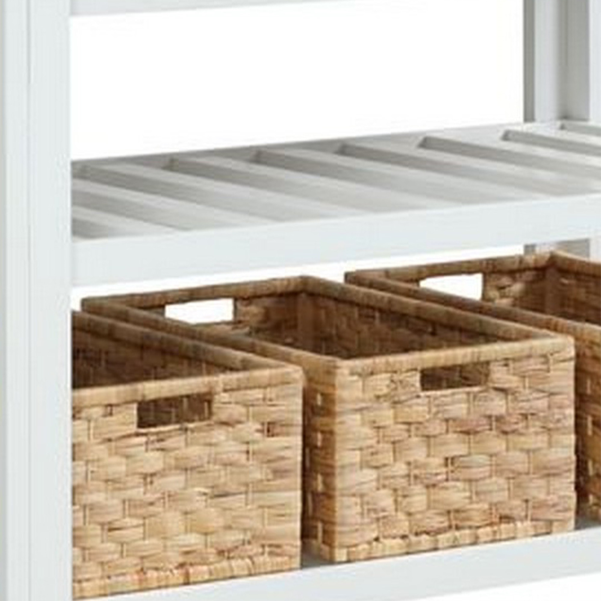 3 Tier Kitchen Island with 3 Seagrass Removable Baskets, White