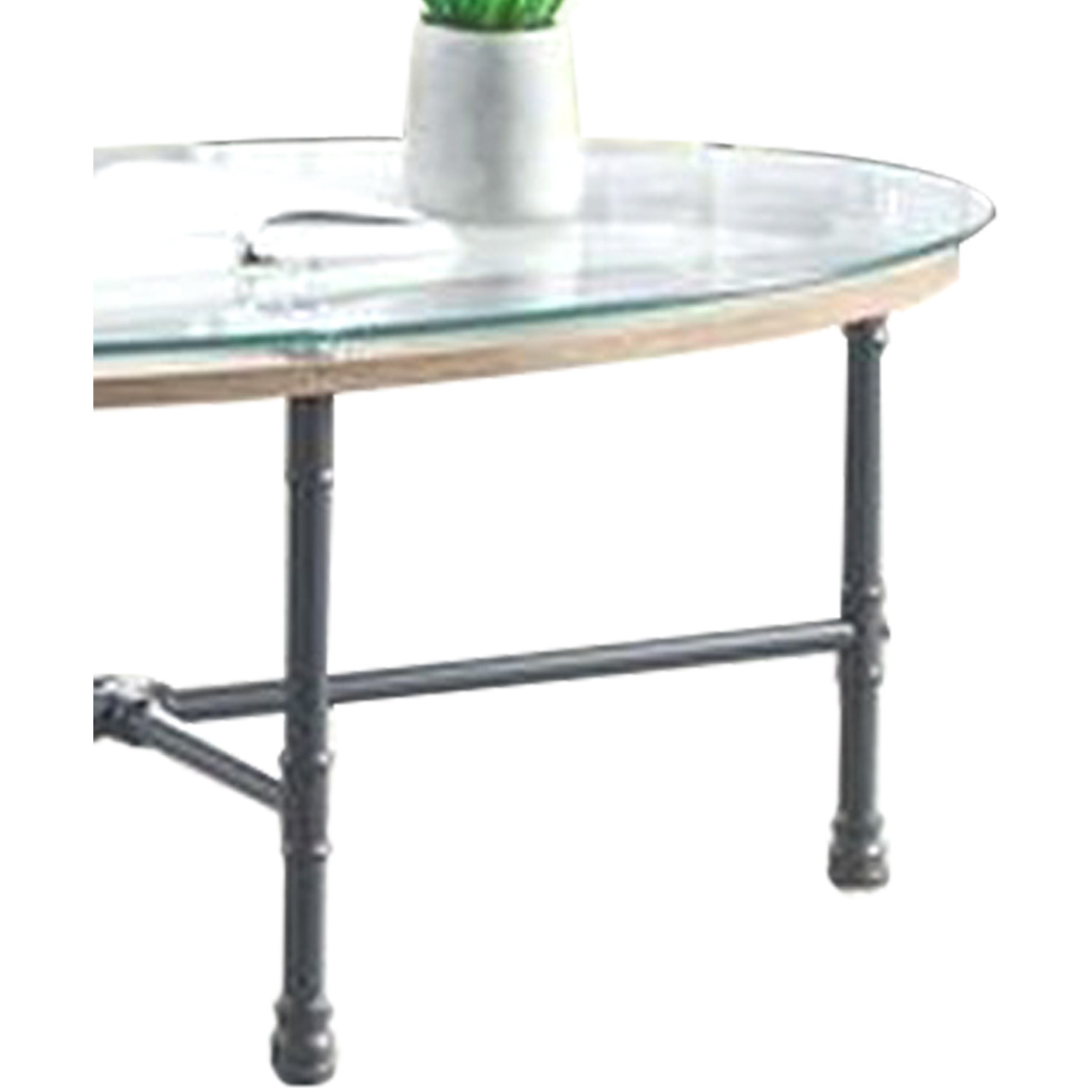 Sofa Table with Oval Glass Top and Metal Pipe Style Legs, Gray