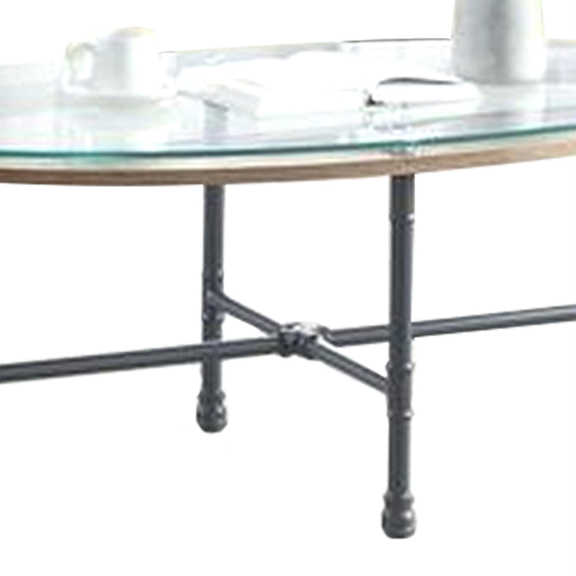 Sofa Table with Oval Glass Top and Metal Pipe Style Legs, Gray