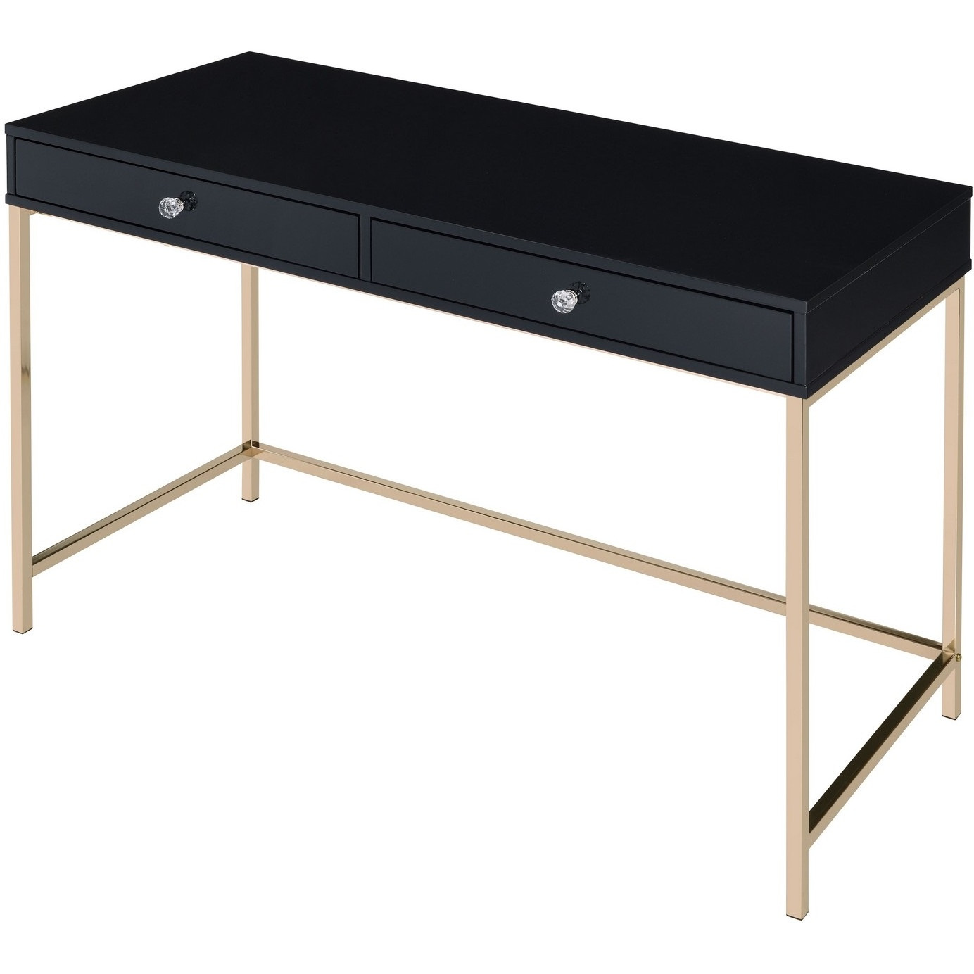 Writing Desk with 2 Storage Compartments, Black and Gold