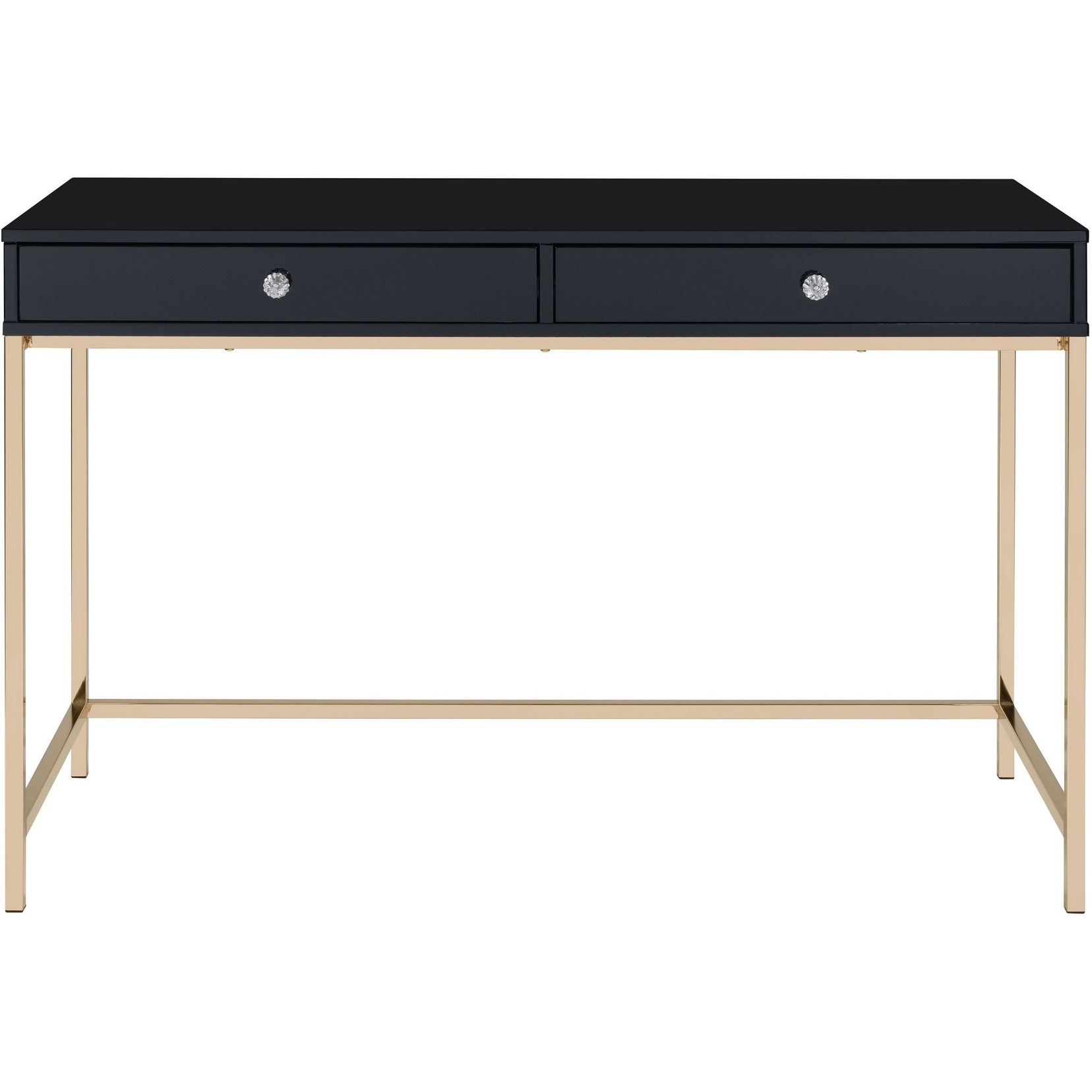 Writing Desk with 2 Storage Compartments, Black and Gold