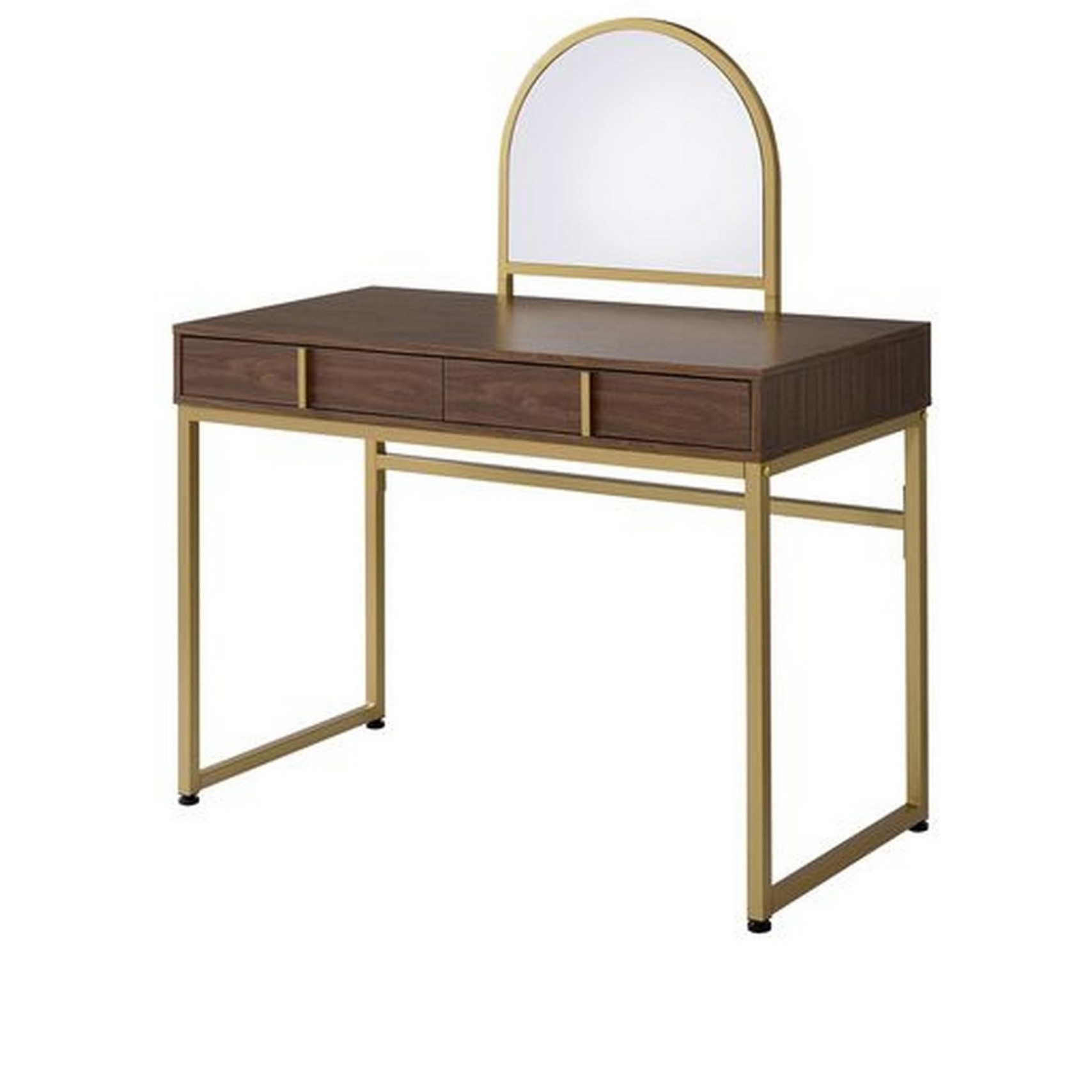 Vanity Desk with Mirror and Open Metal Frame, Brown and Gold
