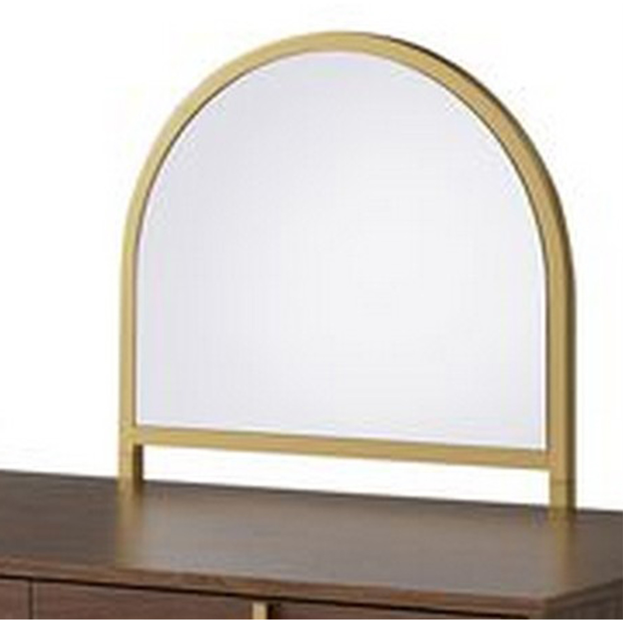 Vanity Desk with Mirror and Open Metal Frame, Brown and Gold
