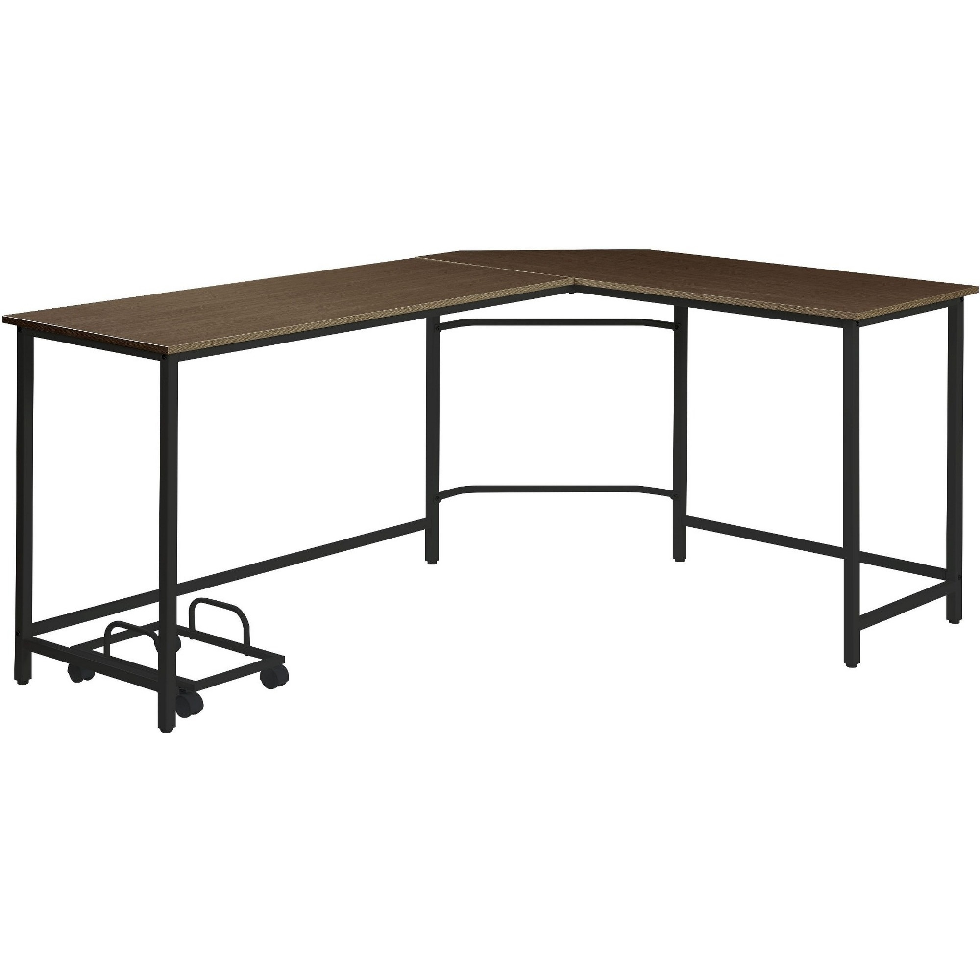 L Shape Computer Desk with CPU Holder and Casters, Brown
