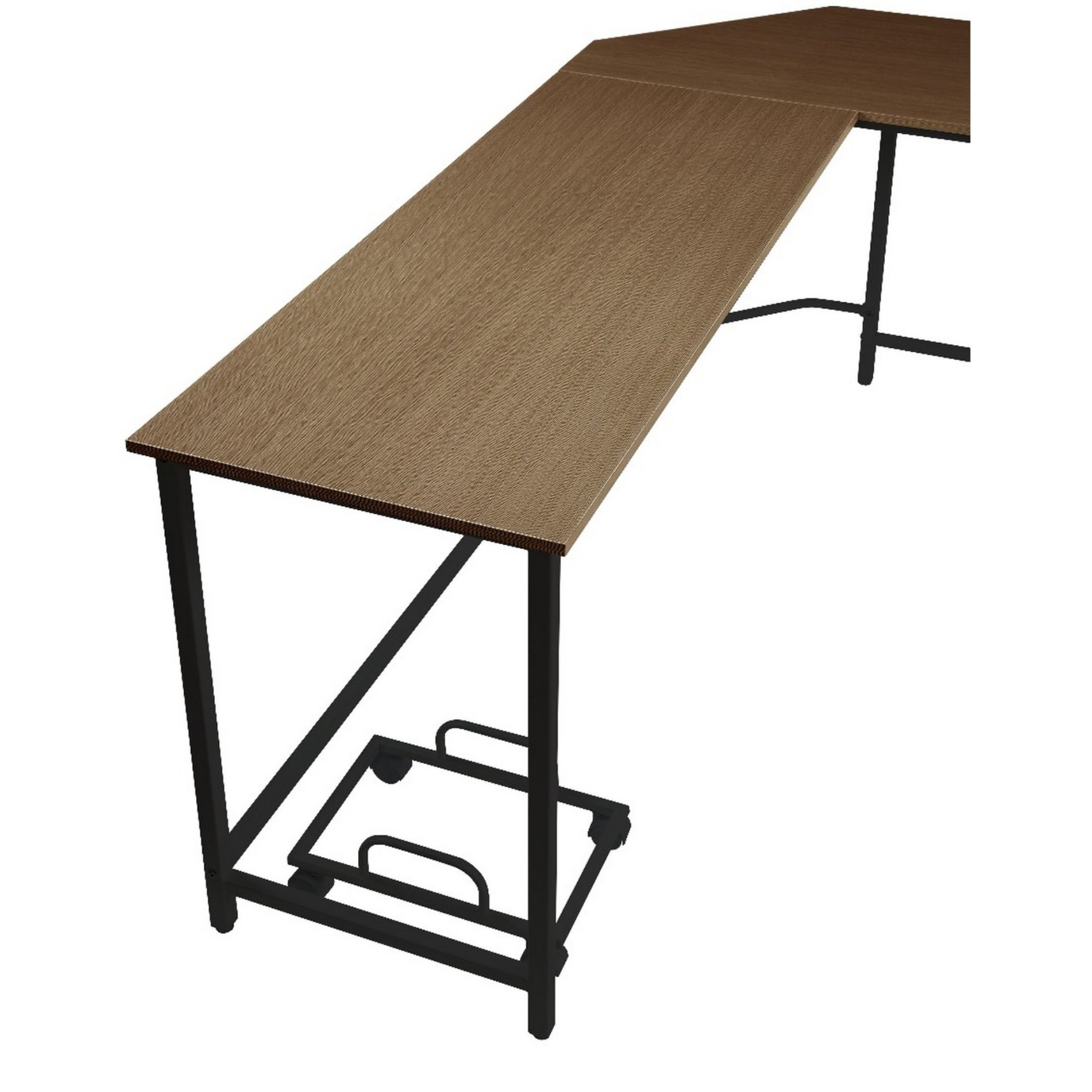 L Shape Computer Desk with CPU Holder and Casters, Brown