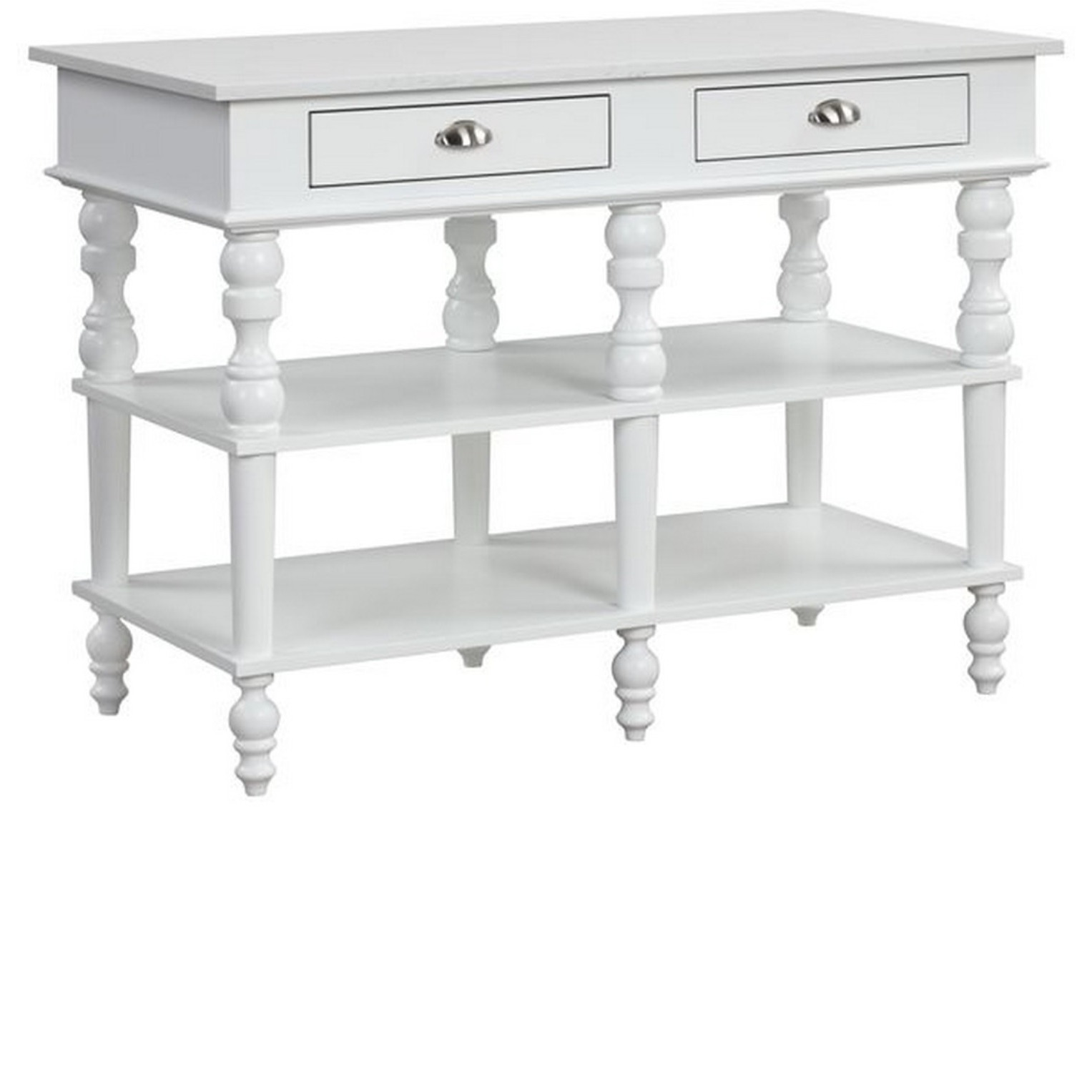 Kitchen Island with Artificial Marble Top and Turned Legs, White
