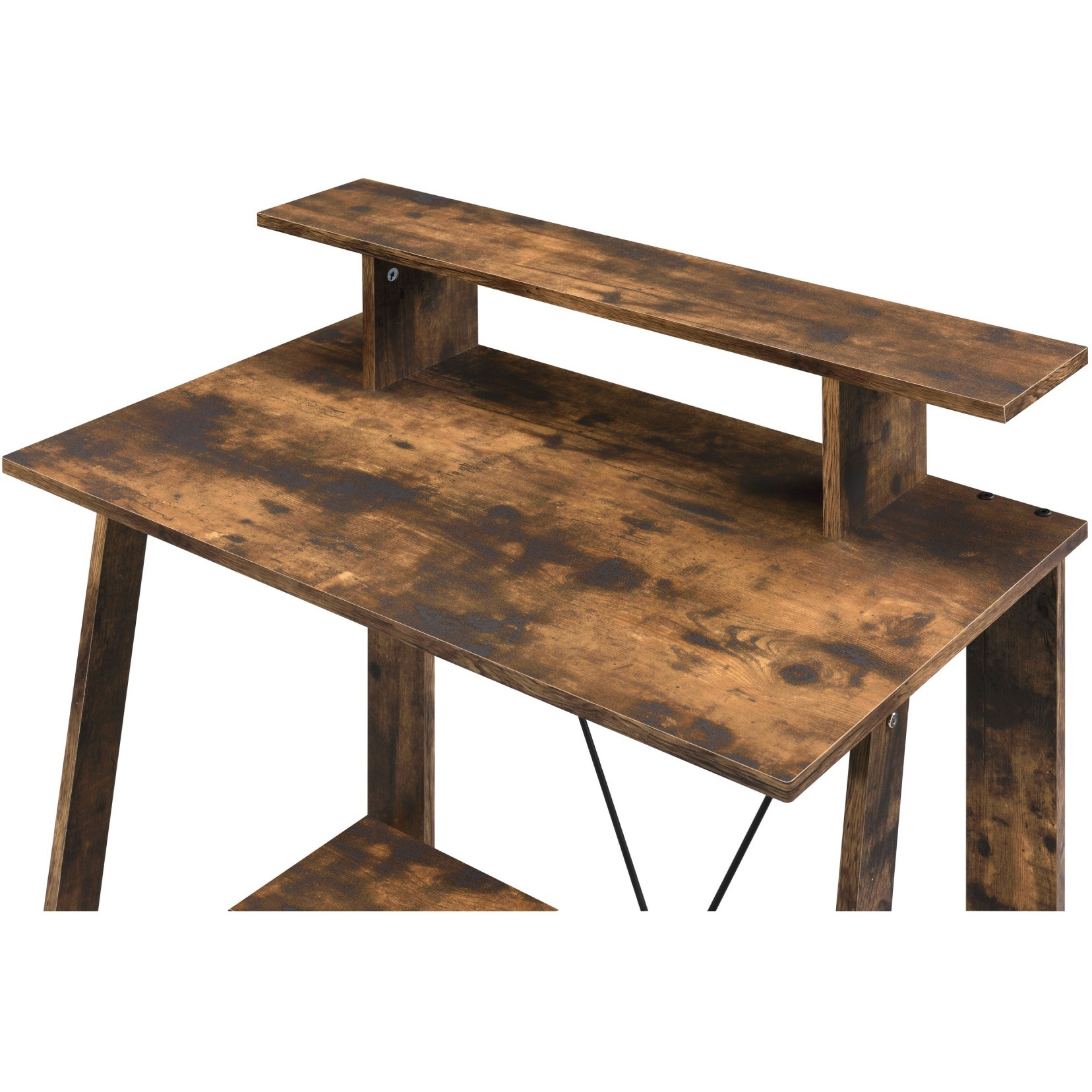 Writing Desk with V Shaped Frame, Weathered Oak and Black