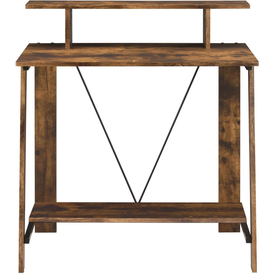 Writing Desk with V Shaped Frame, Weathered Oak and Black