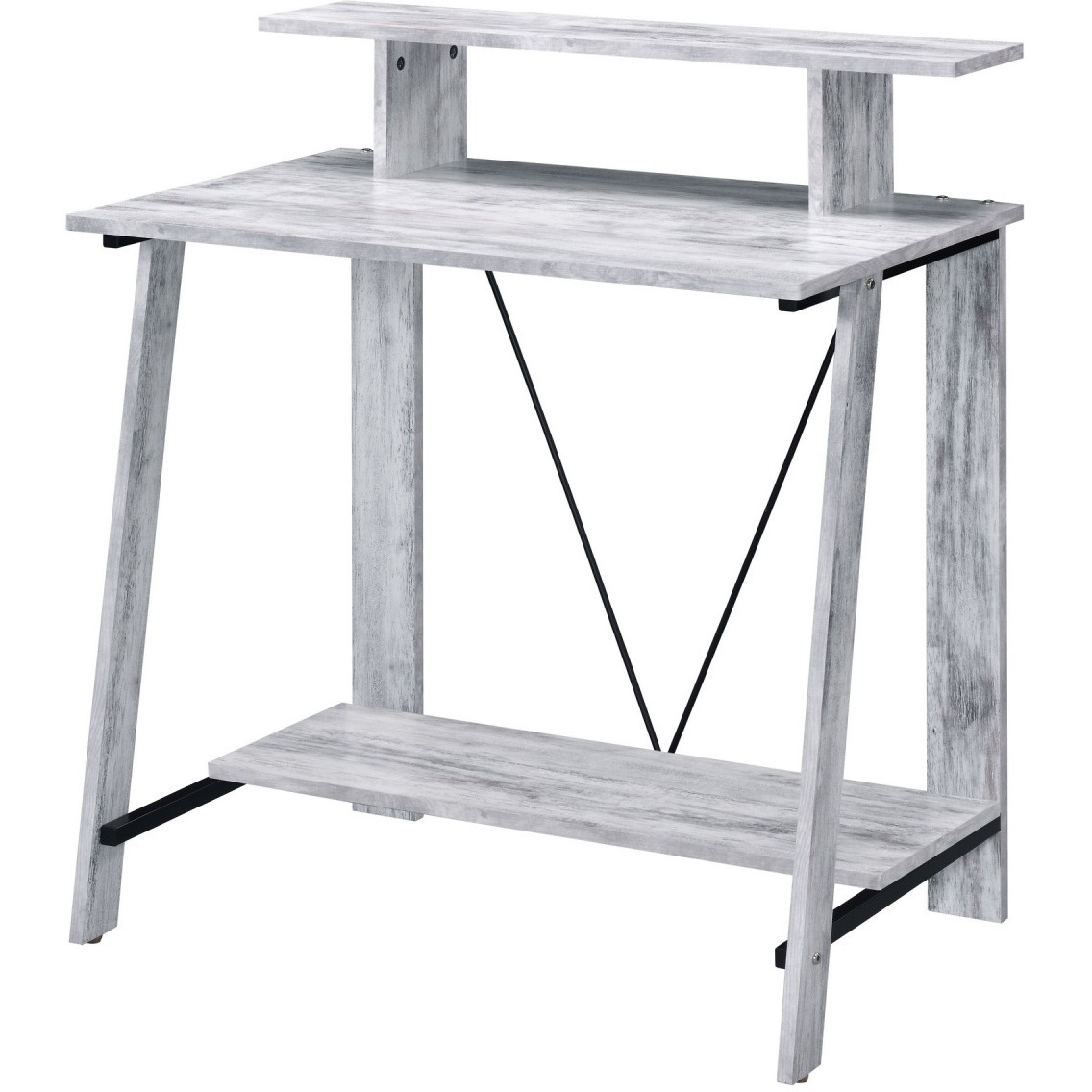 Writing Desk with V Shaped Frame, Antique White and Black