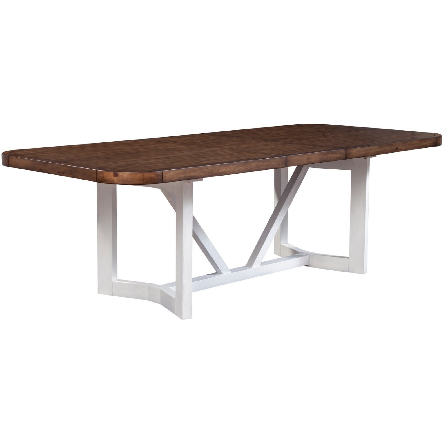 Dan 96 Inch Large Dining Table, Removable Leaf, Pine Wood, Brown, White