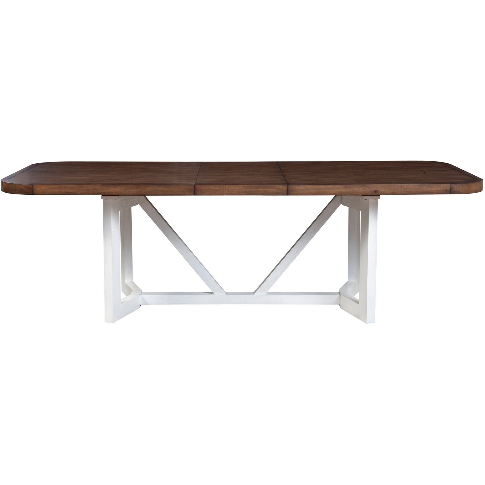 Dan 96 Inch Large Dining Table, Removable Leaf, Pine Wood, Brown, White