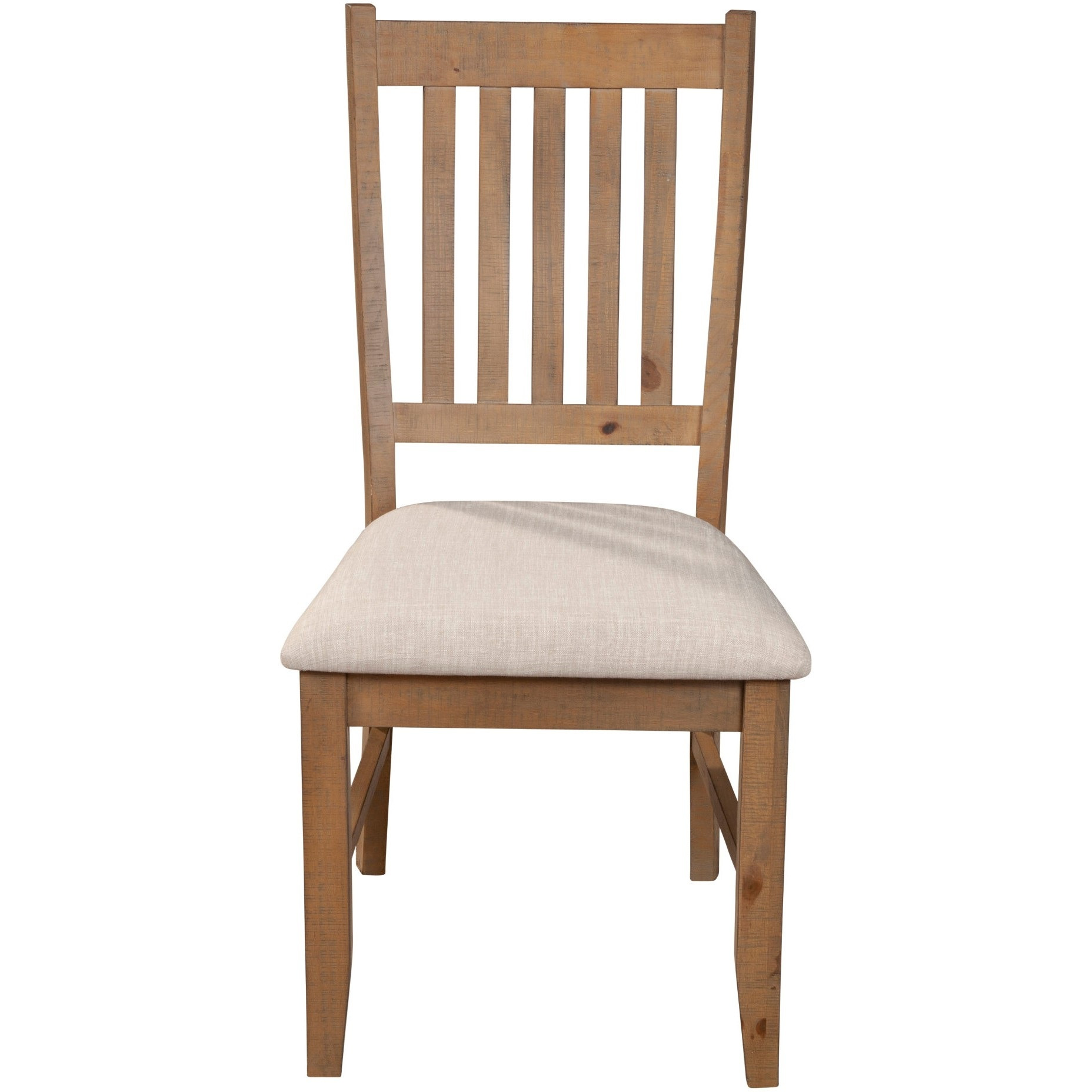 Tess 24 Inch Set of 2 Dining Side Chair, Slatted Back, Beige Cushion, Brown