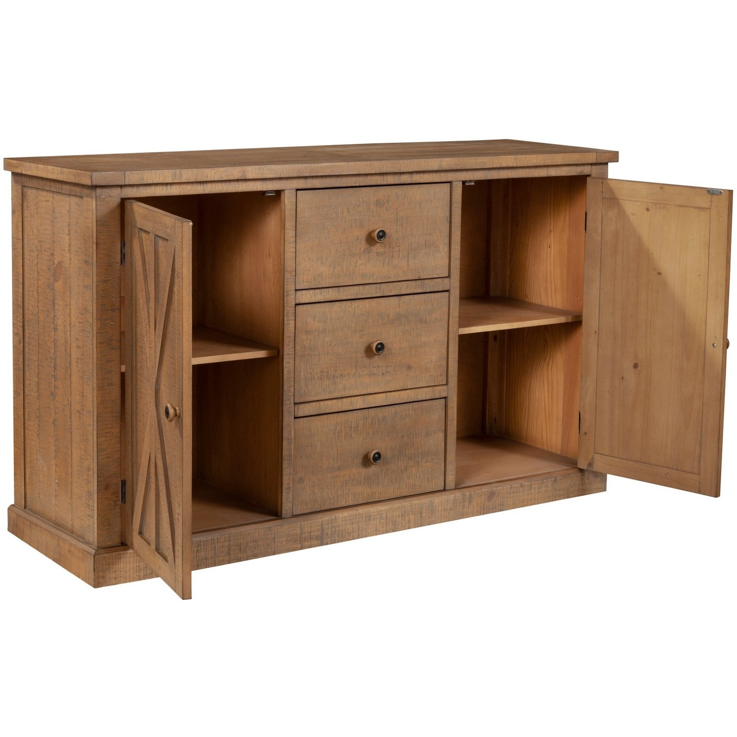 Tess 60 Inch Sideboard Buffet Cabinet Console, 3 Drawers, 2 Doors, Brown