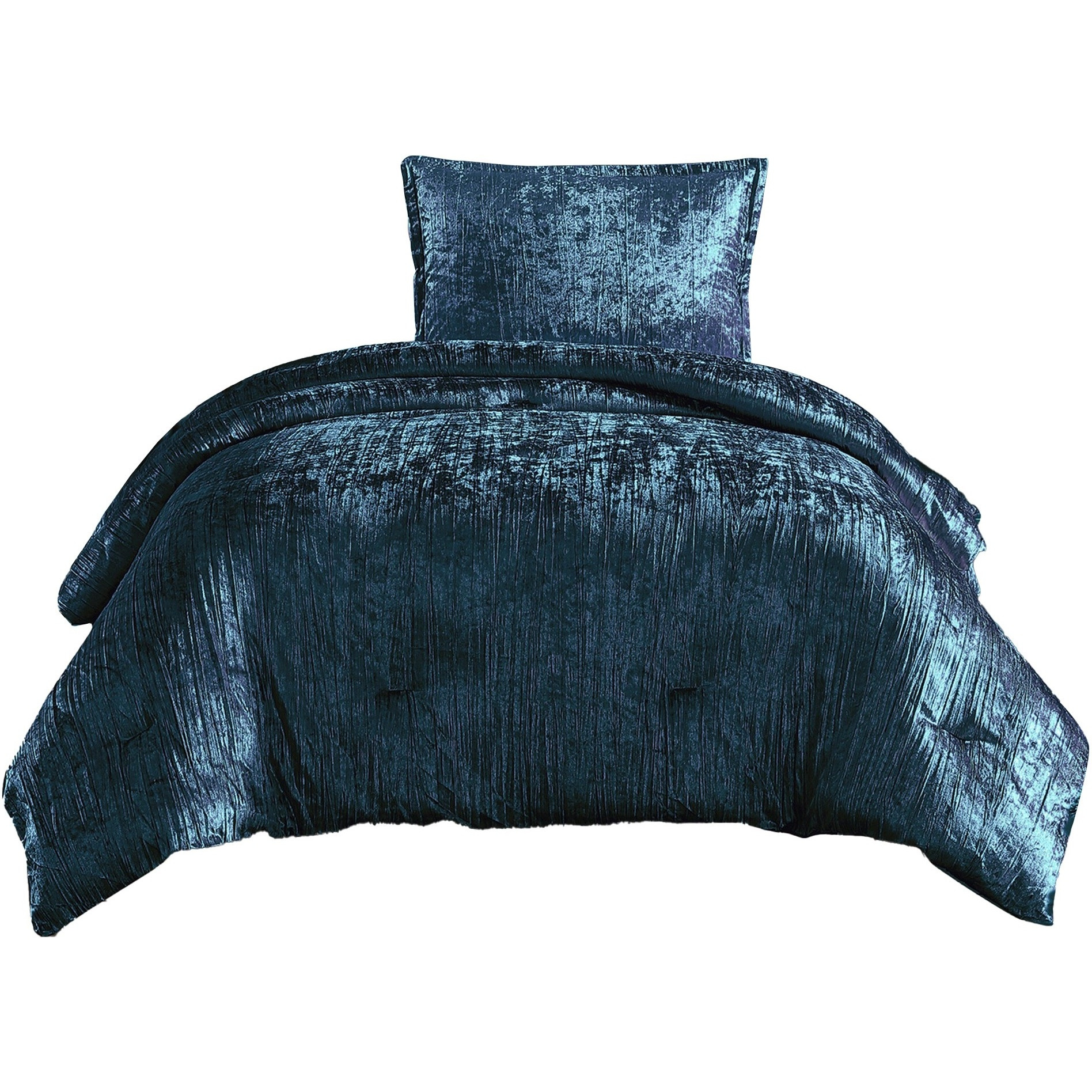 Jay 2 Piece Twin Comforter Set, Polyester Velvet, Deluxe Texture, Blue