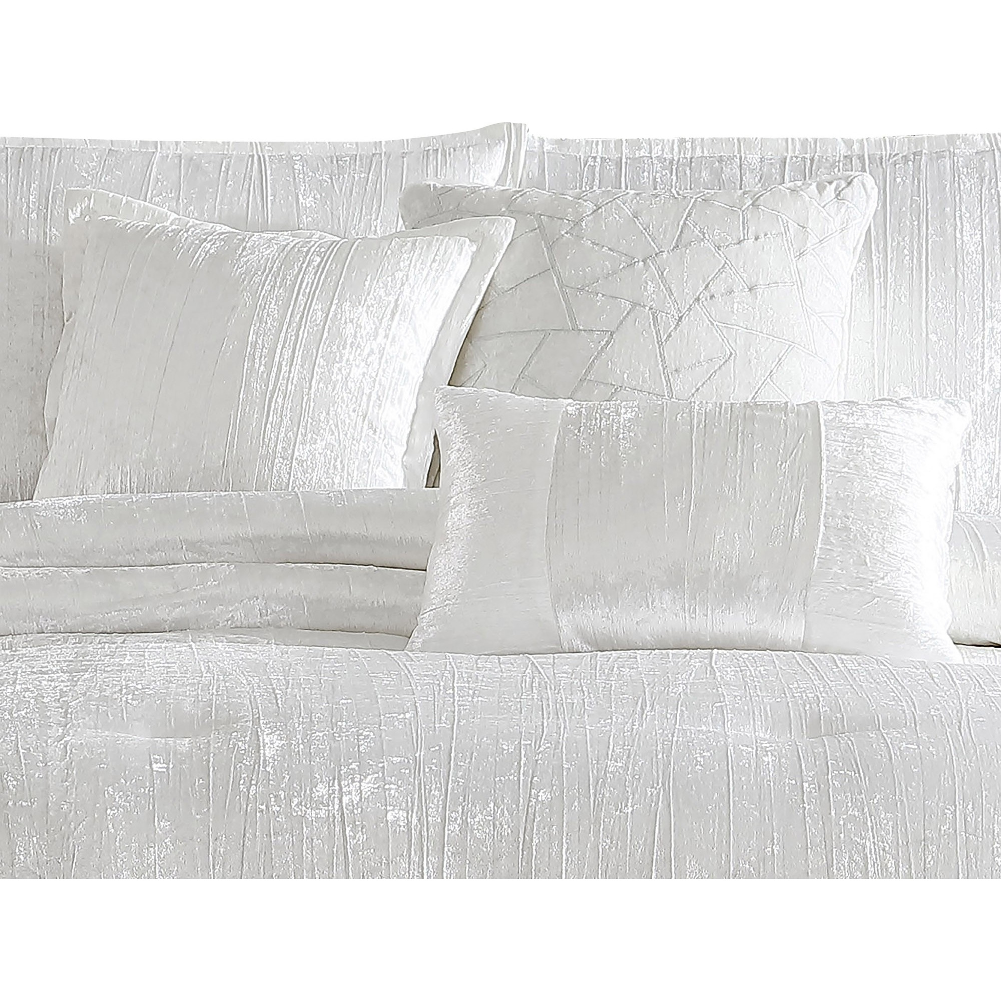 Jay 7 Piece Queen Comforter Set, White Polyester Velvet Deluxe Texture