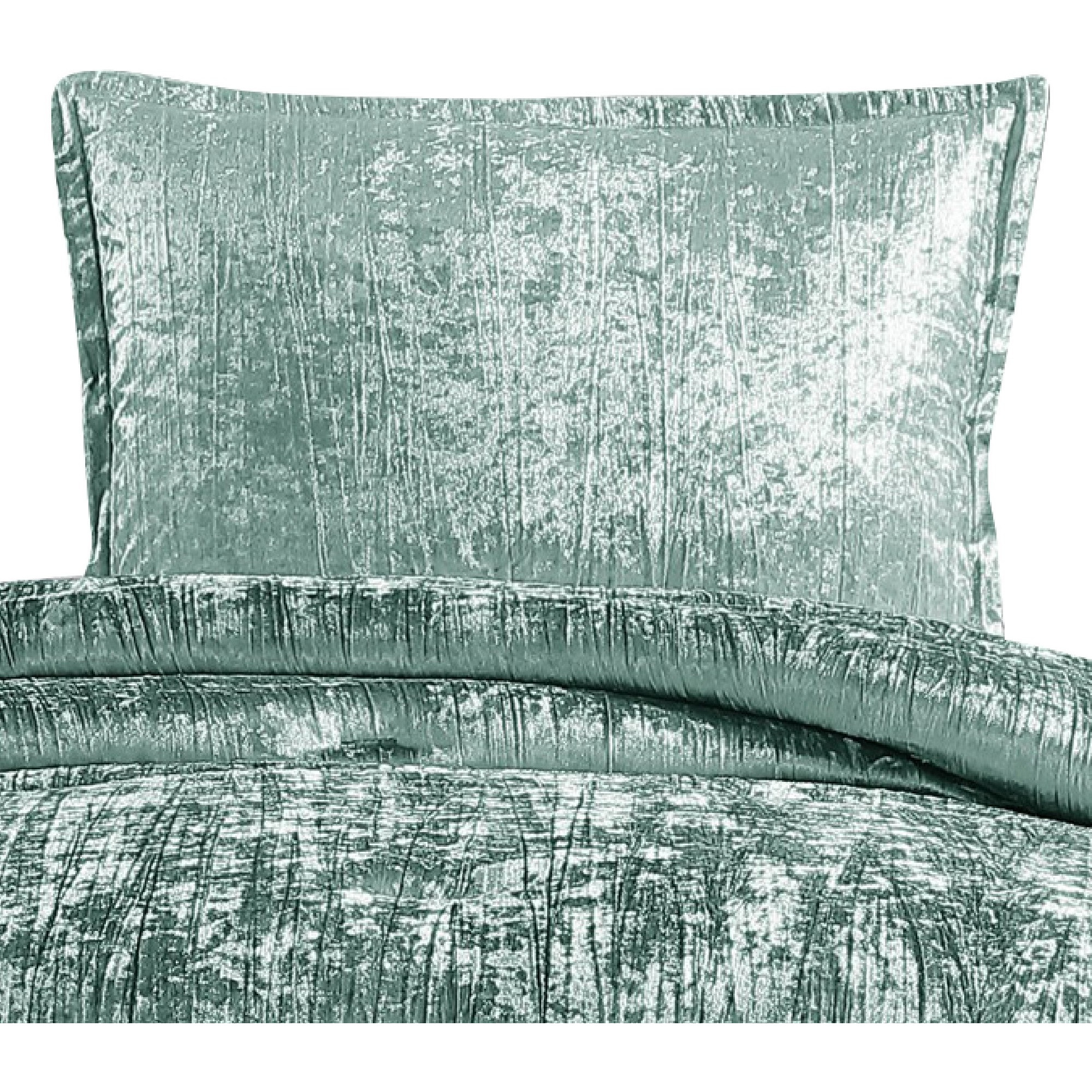 Jay 2 Piece Twin Comforter Set, Polyester Velvet Deluxe Texture, Green