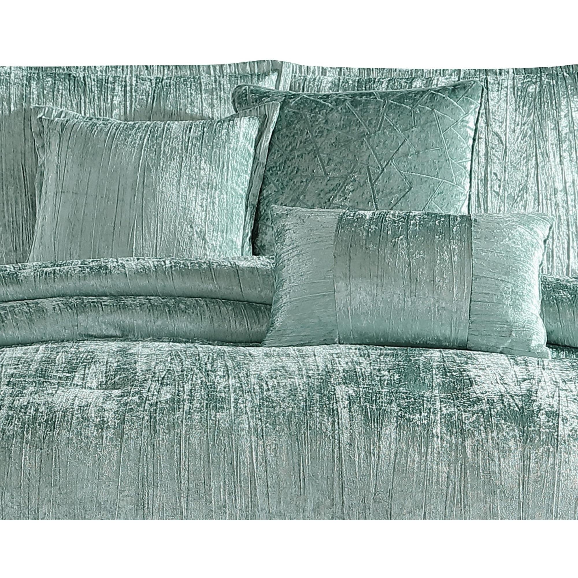 Jay 7 Piece Queen Comforter Set, Green Polyester Velvet Deluxe Texture