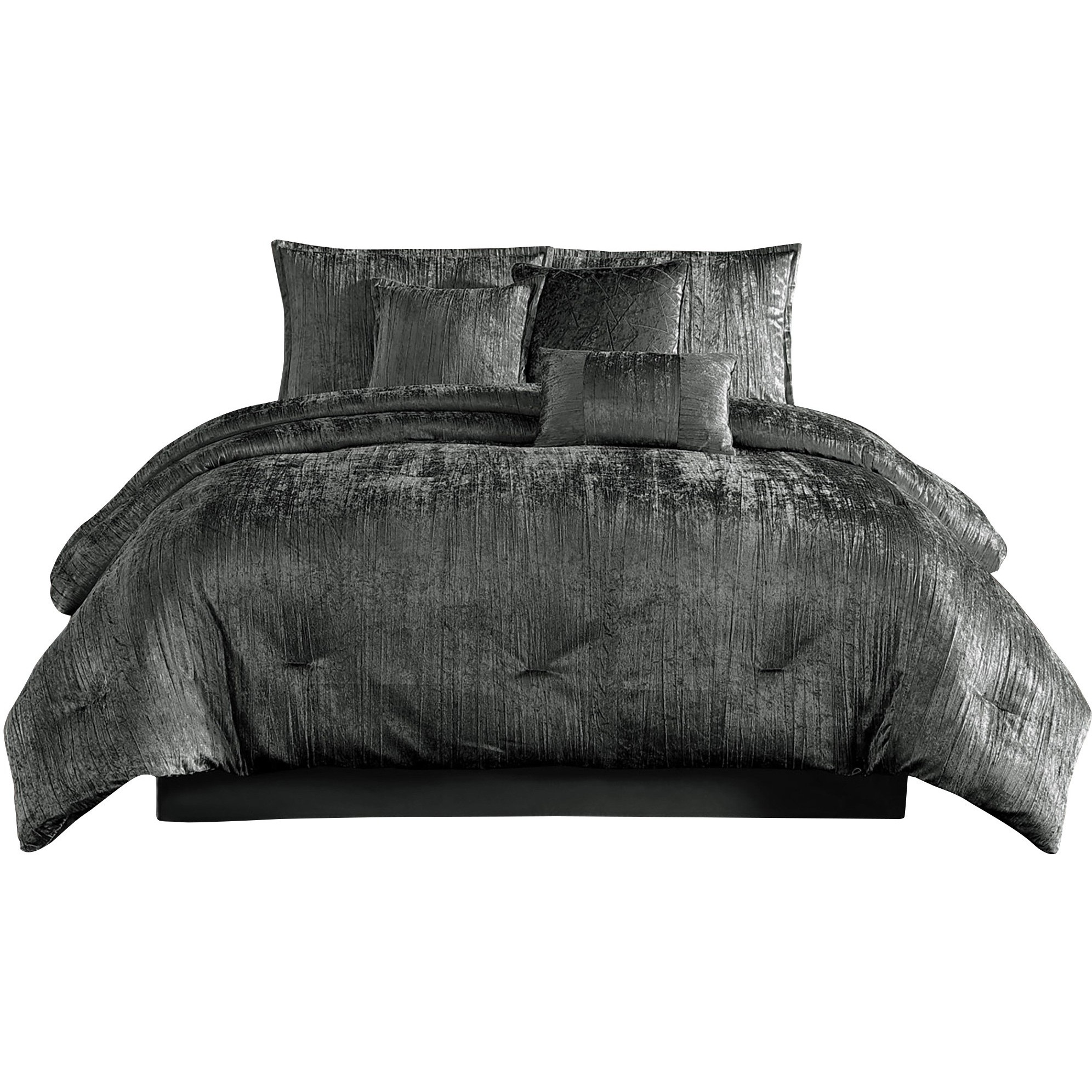 Jay 7 Piece King Comforter Set, Polyester Velvet, Deluxe Texture, Gray