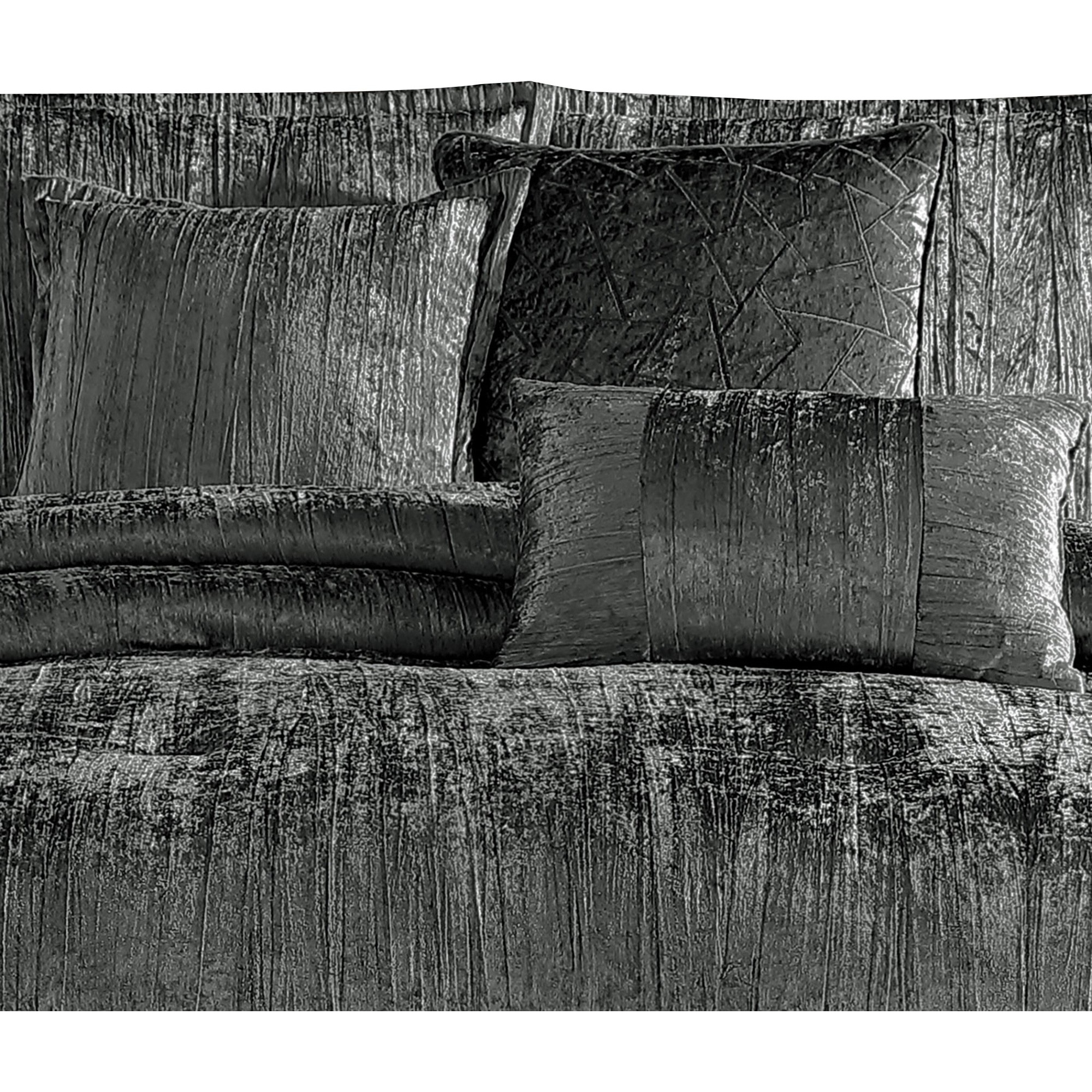 Jay 7 Piece King Comforter Set, Polyester Velvet, Deluxe Texture, Gray