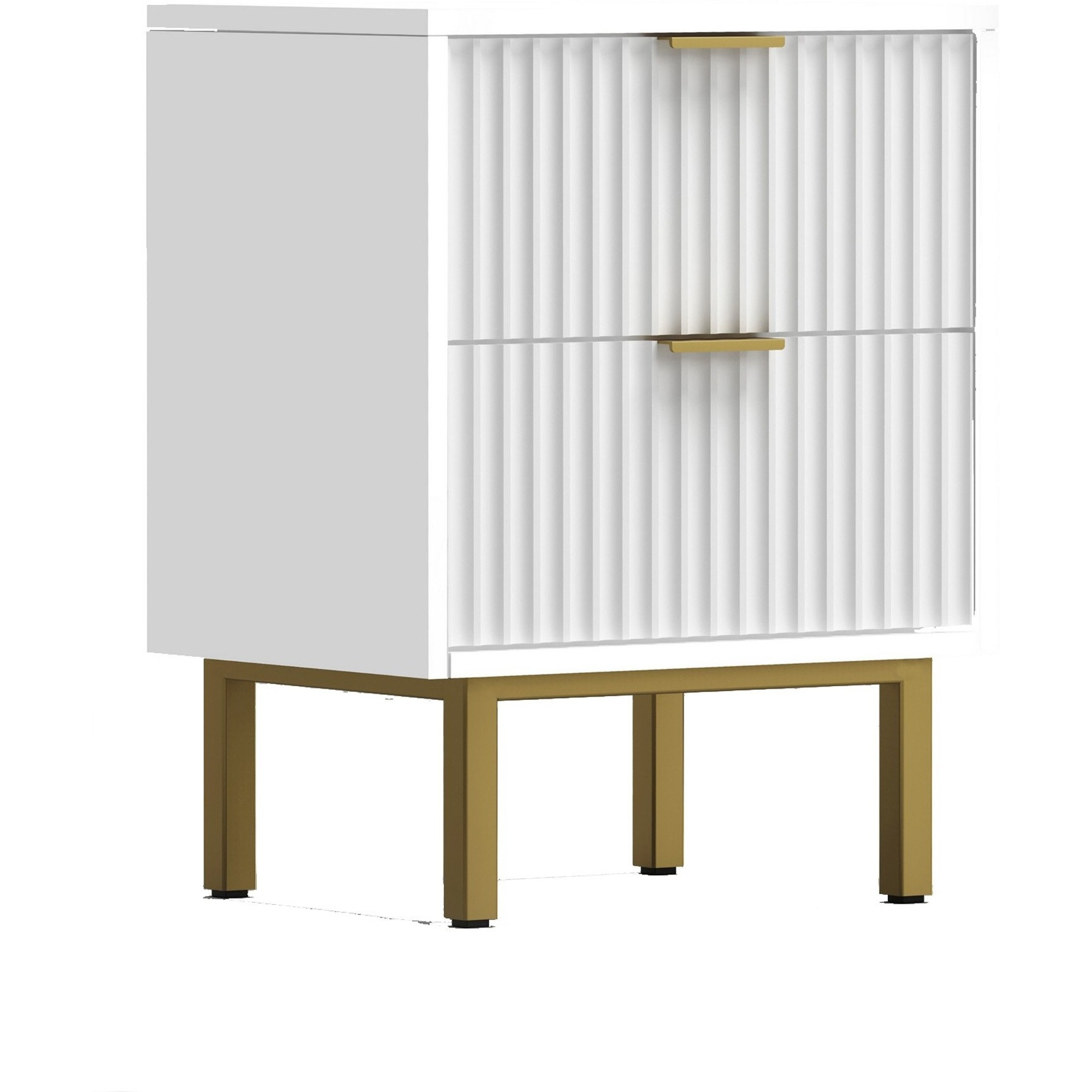 Beth 27 Inch 2 Drawer Nightstand, Corrugated, Mahogany Wood, White, Gold