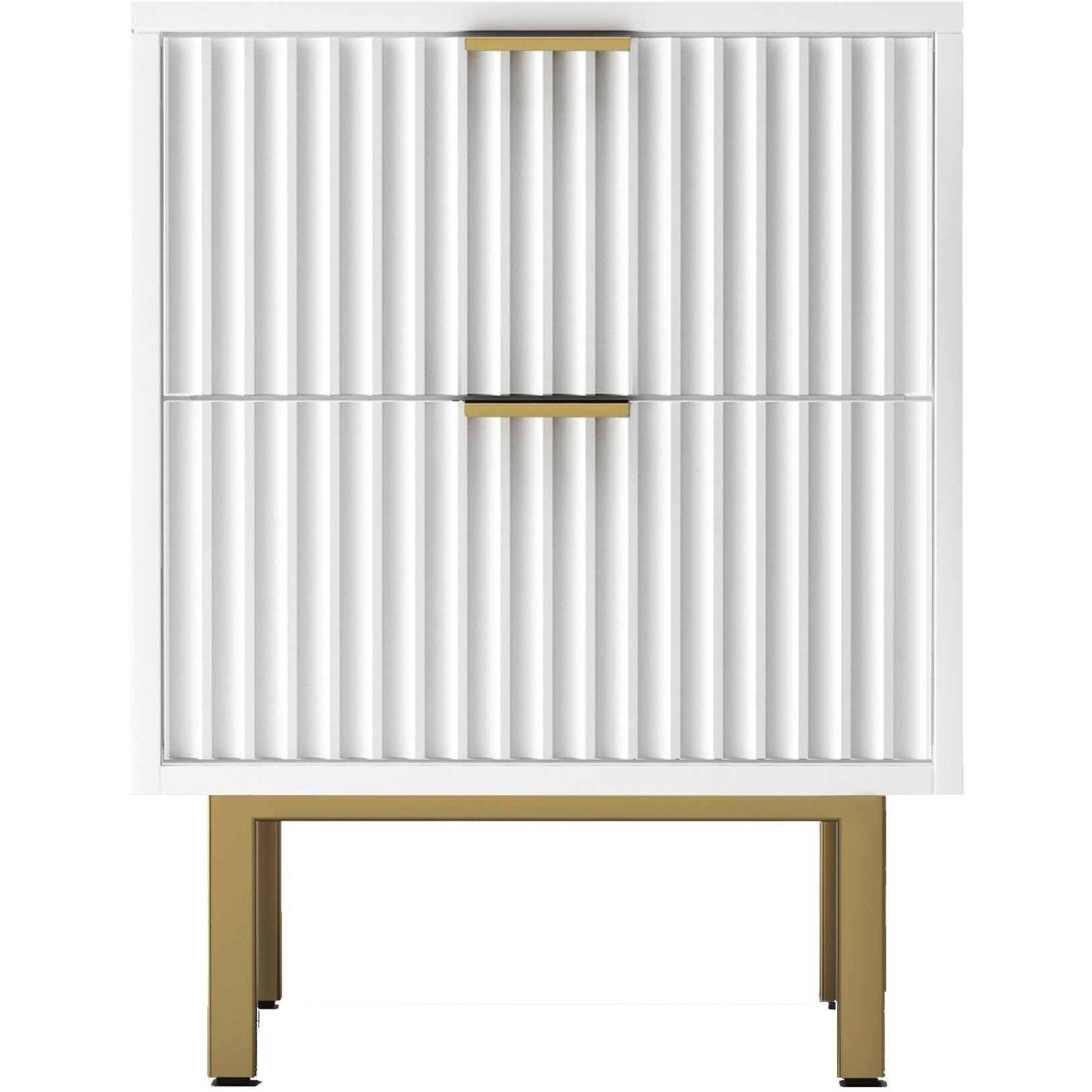 Beth 27 Inch 2 Drawer Nightstand, Corrugated, Mahogany Wood, White, Gold
