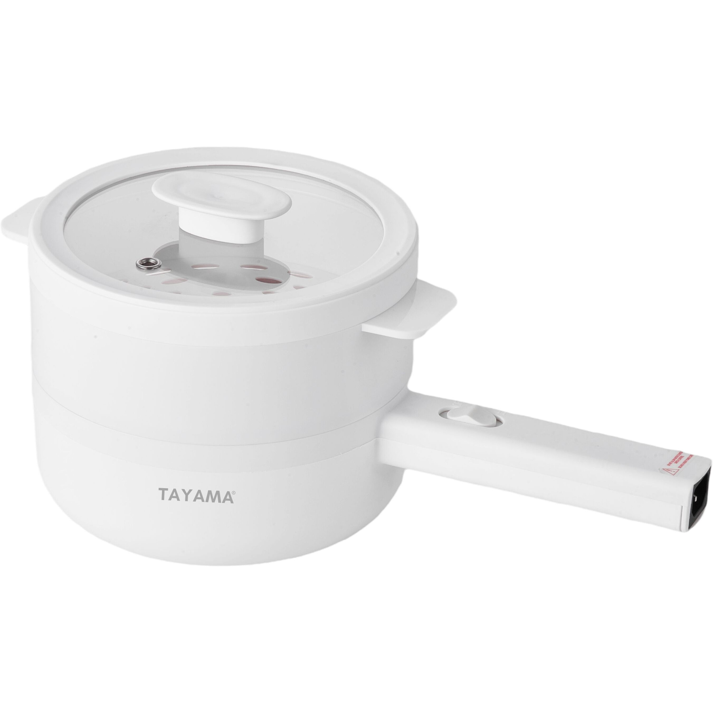 Tayama 1.5 Qt. White Electric Multi-Cooker Cooking Pot with Food Steamer