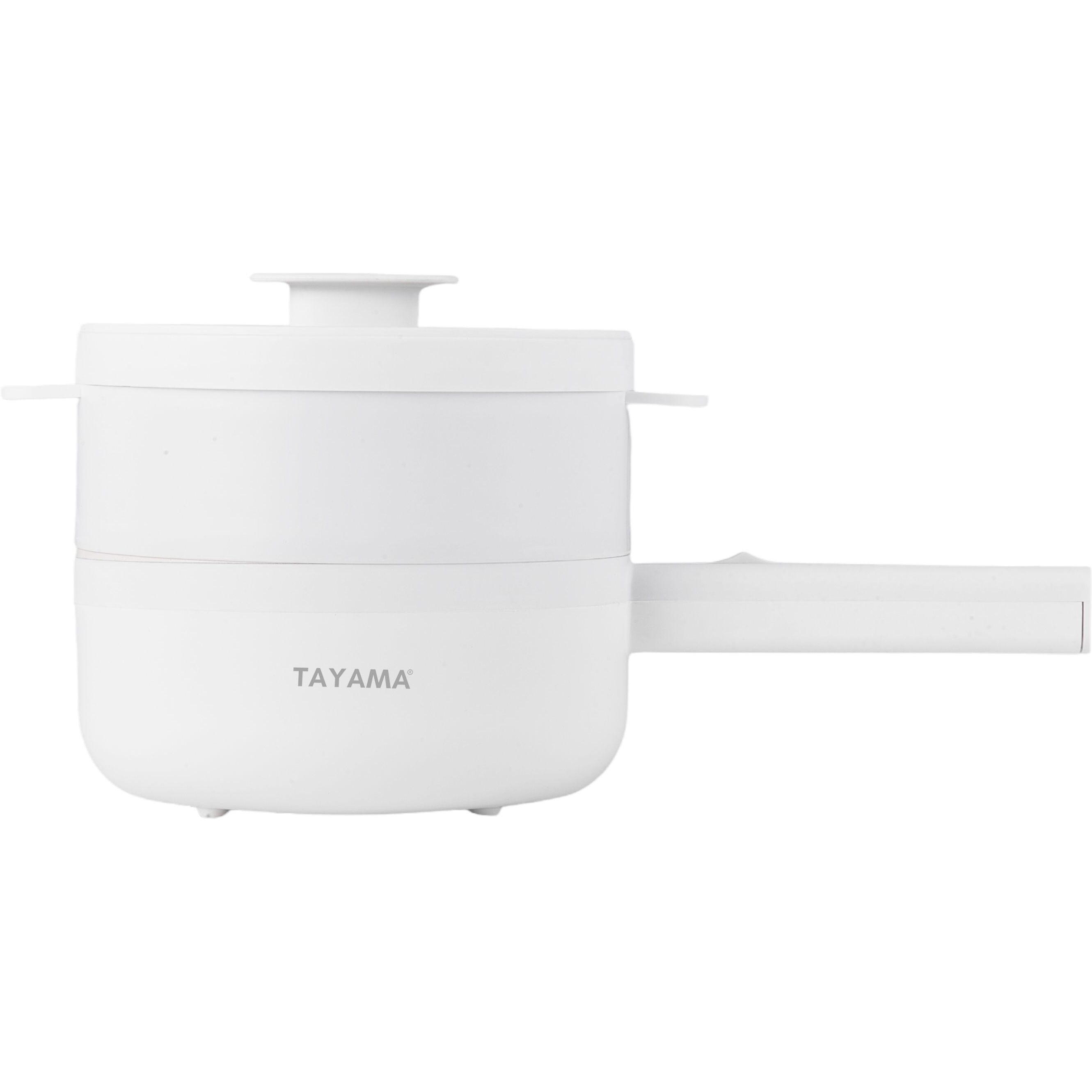 Tayama 1.5 Qt. White Electric Multi-Cooker Cooking Pot with Food Steamer
