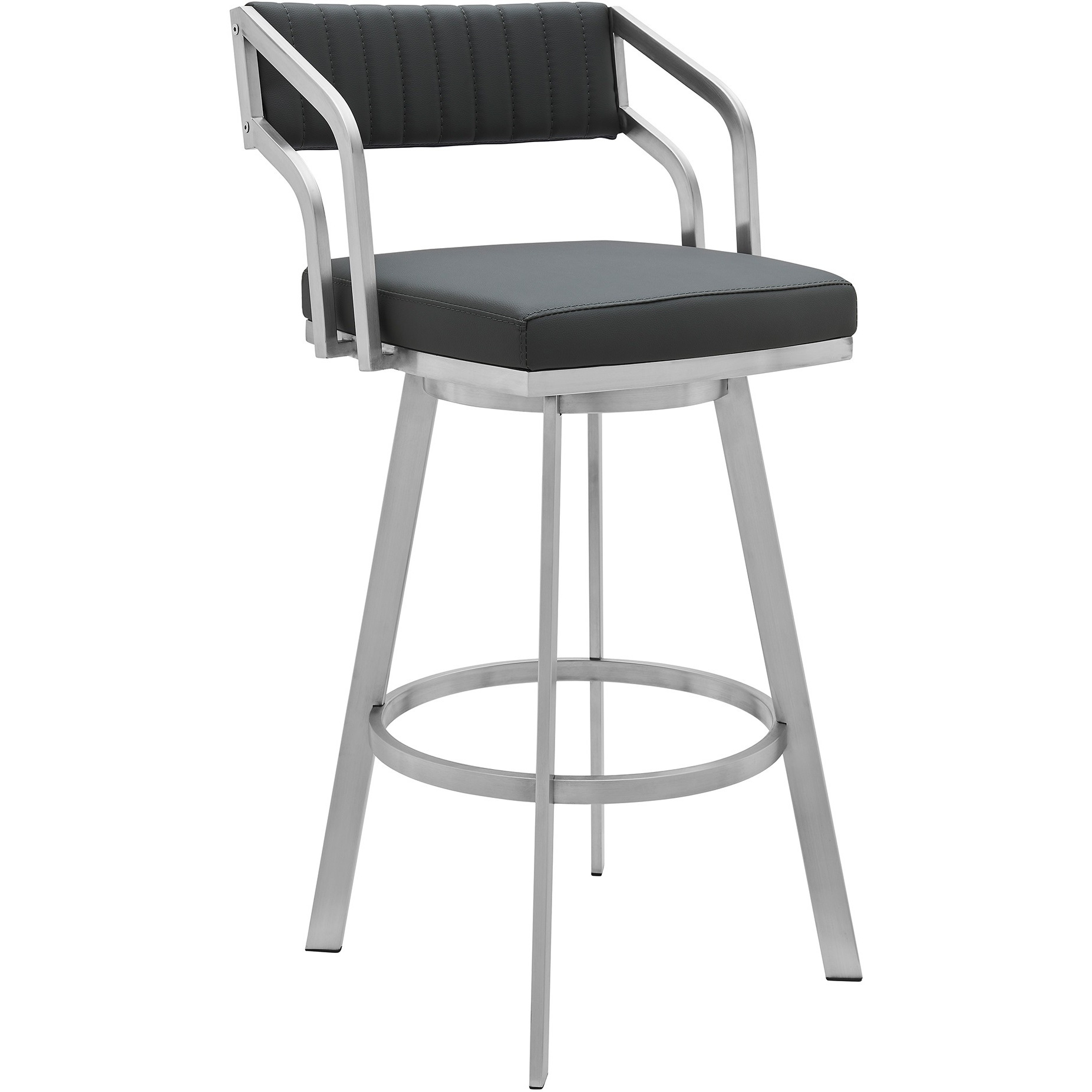 Capri 30" Swivel Modern Metal and Slate Gray Faux Leather Bar and Counter Stool