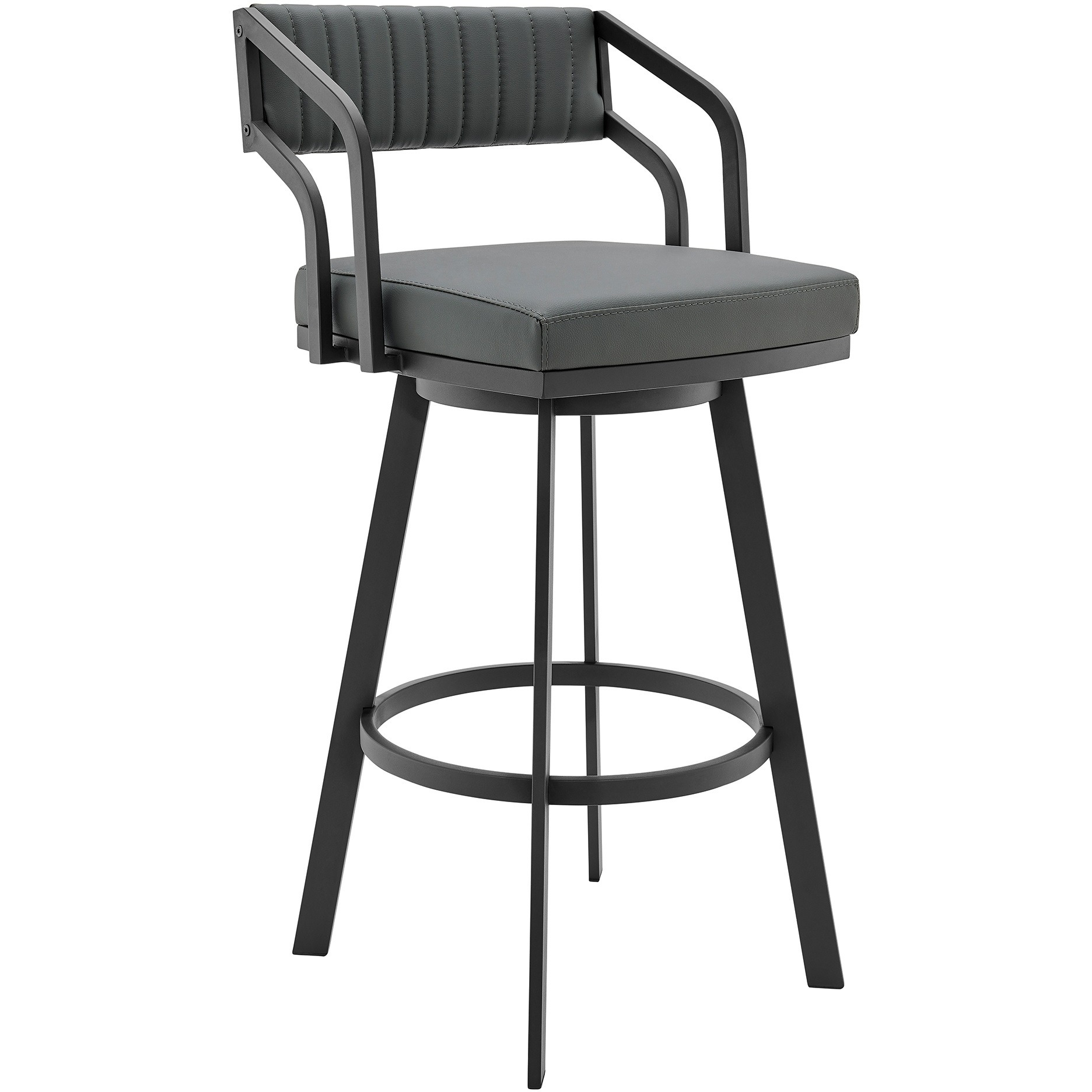 Capri 26" Swivel Modern Black Metal and Slate Gray Faux Leather Bar and Counter Stool