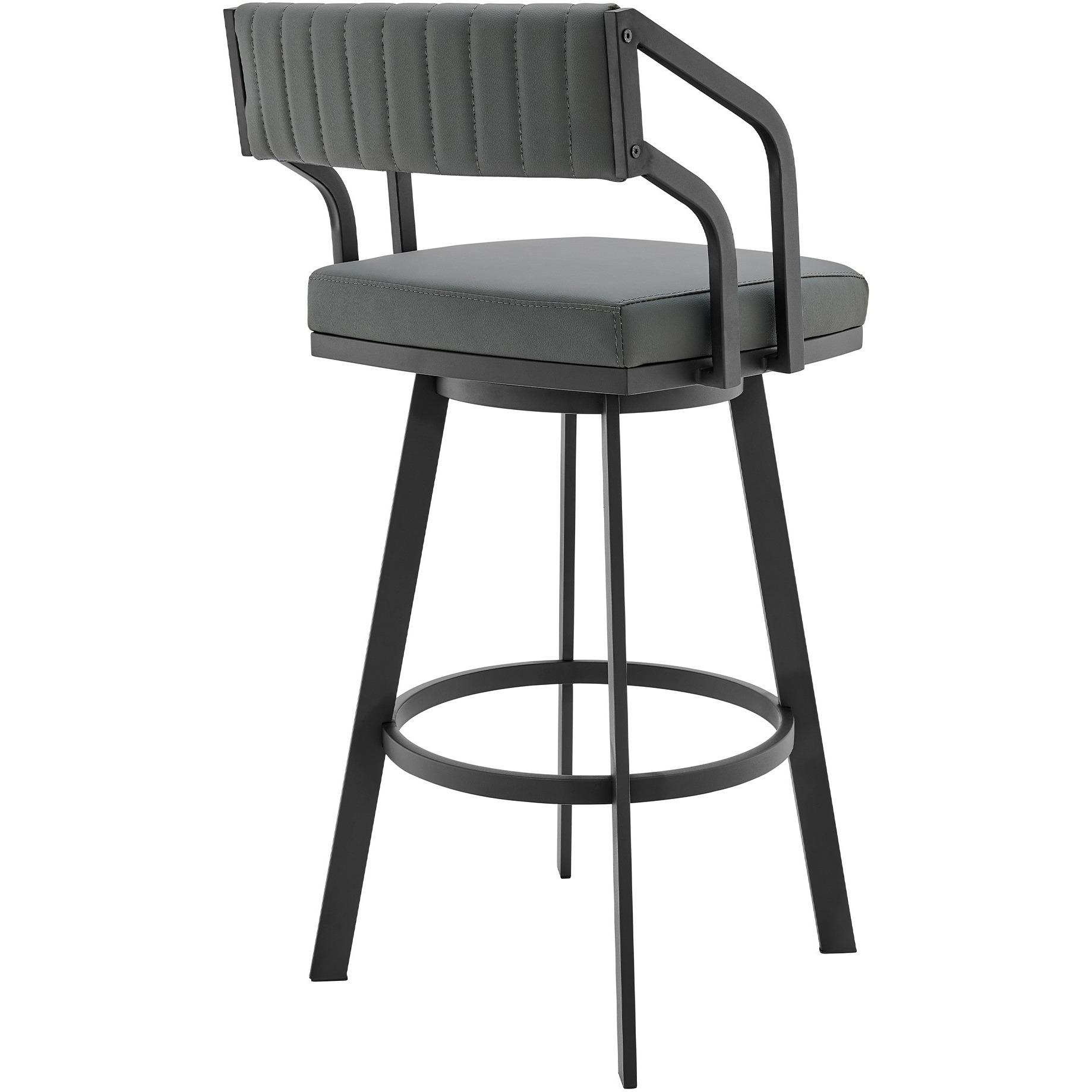 Capri 26" Swivel Modern Black Metal and Slate Gray Faux Leather Bar and Counter Stool