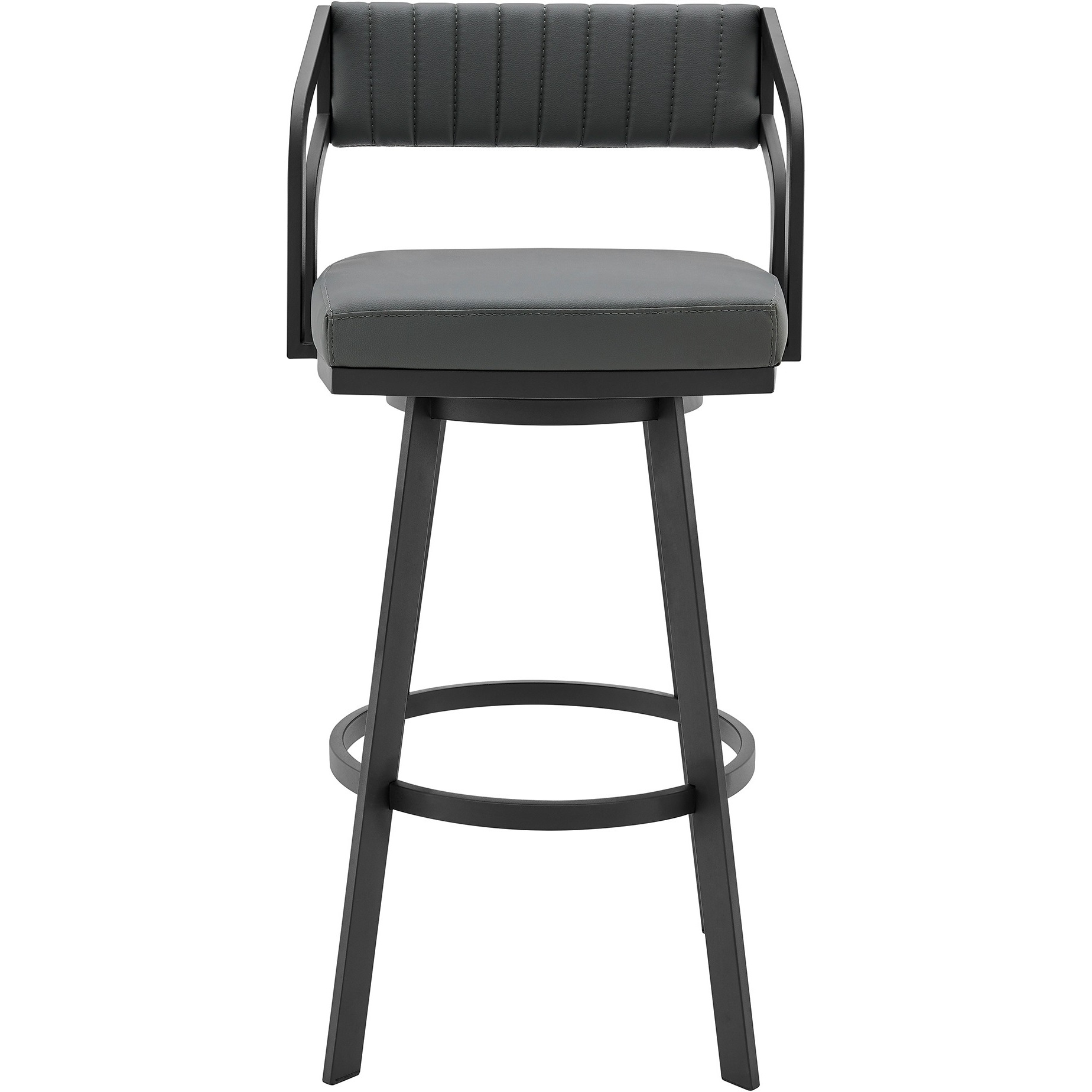 Capri 26" Swivel Modern Black Metal and Slate Gray Faux Leather Bar and Counter Stool