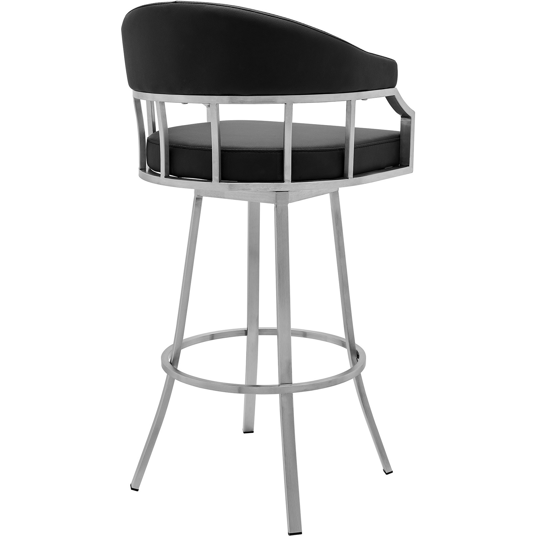 Valerie 26" Counter Height Swivel Modern Balck Faux Leather Bar and Counter Stool in Brushed Stainless Steel Finish